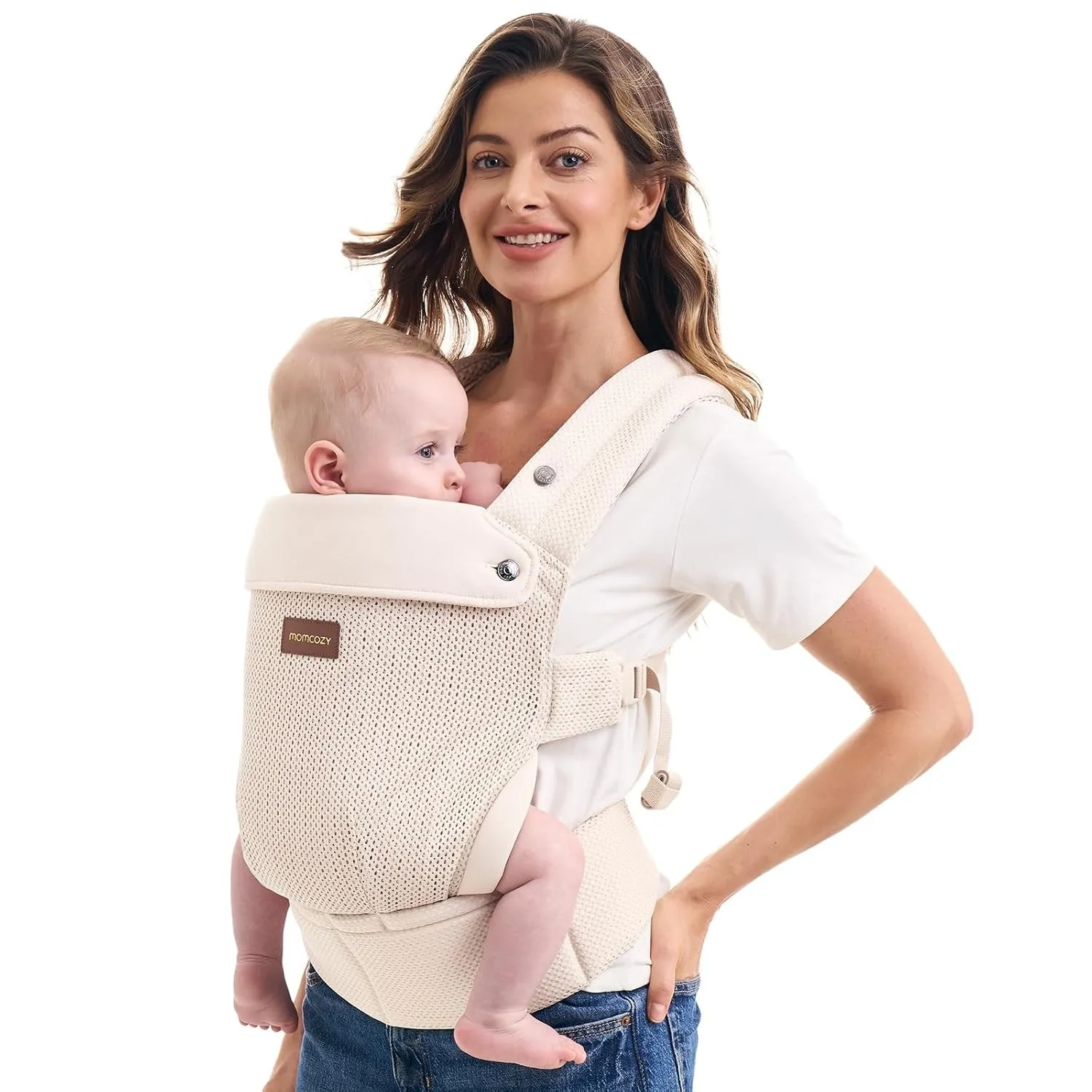 Momcozy Netz-Babytrage ab Geburt, Taillenumfang 64-127cm, Khaki