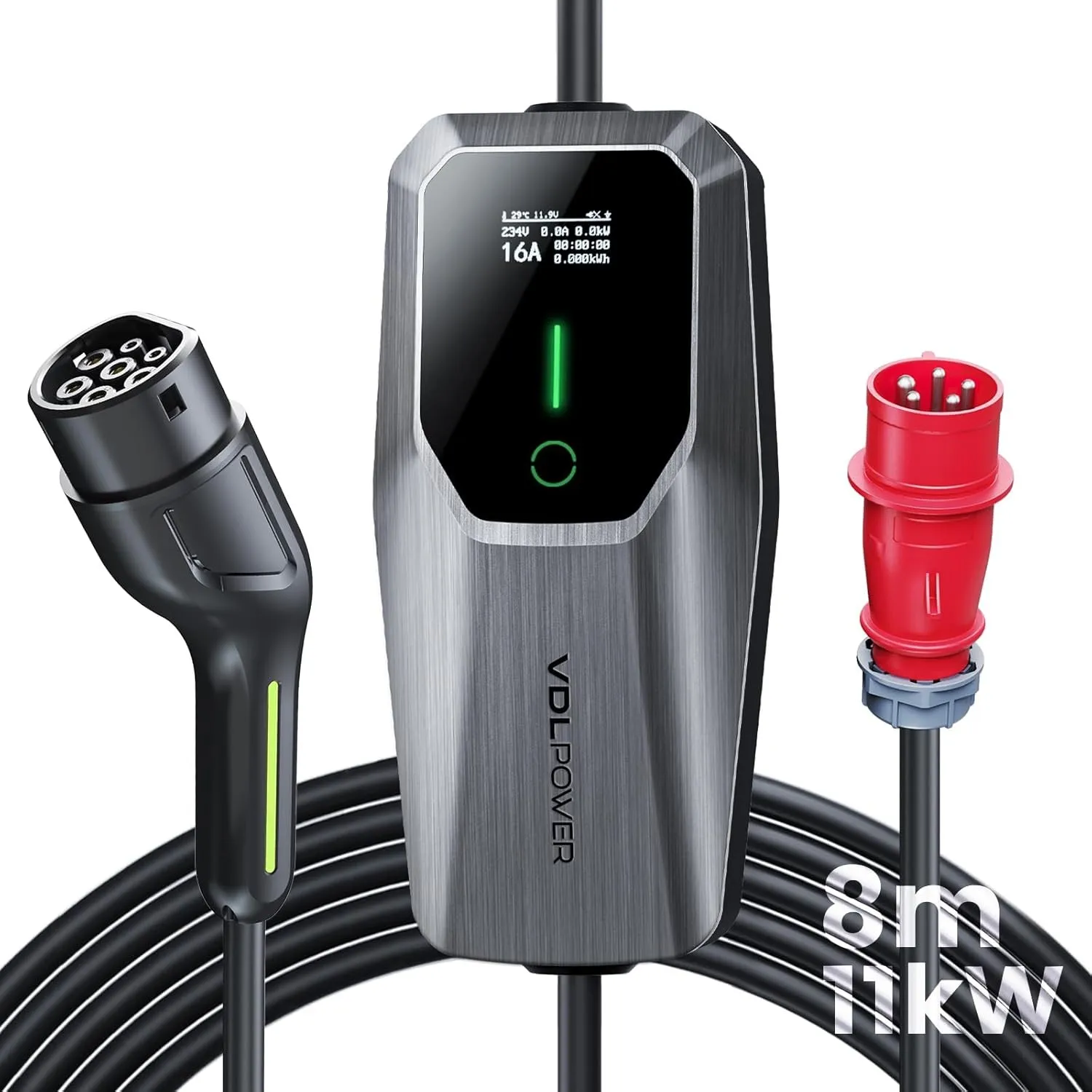 Mobile Wallbox 11kW Typ 2 Ladekabel 6-16A | 8m Mobile Ladestation 3-phasig CEE EV Ladegerät Einstellbarer Strom und Ein…