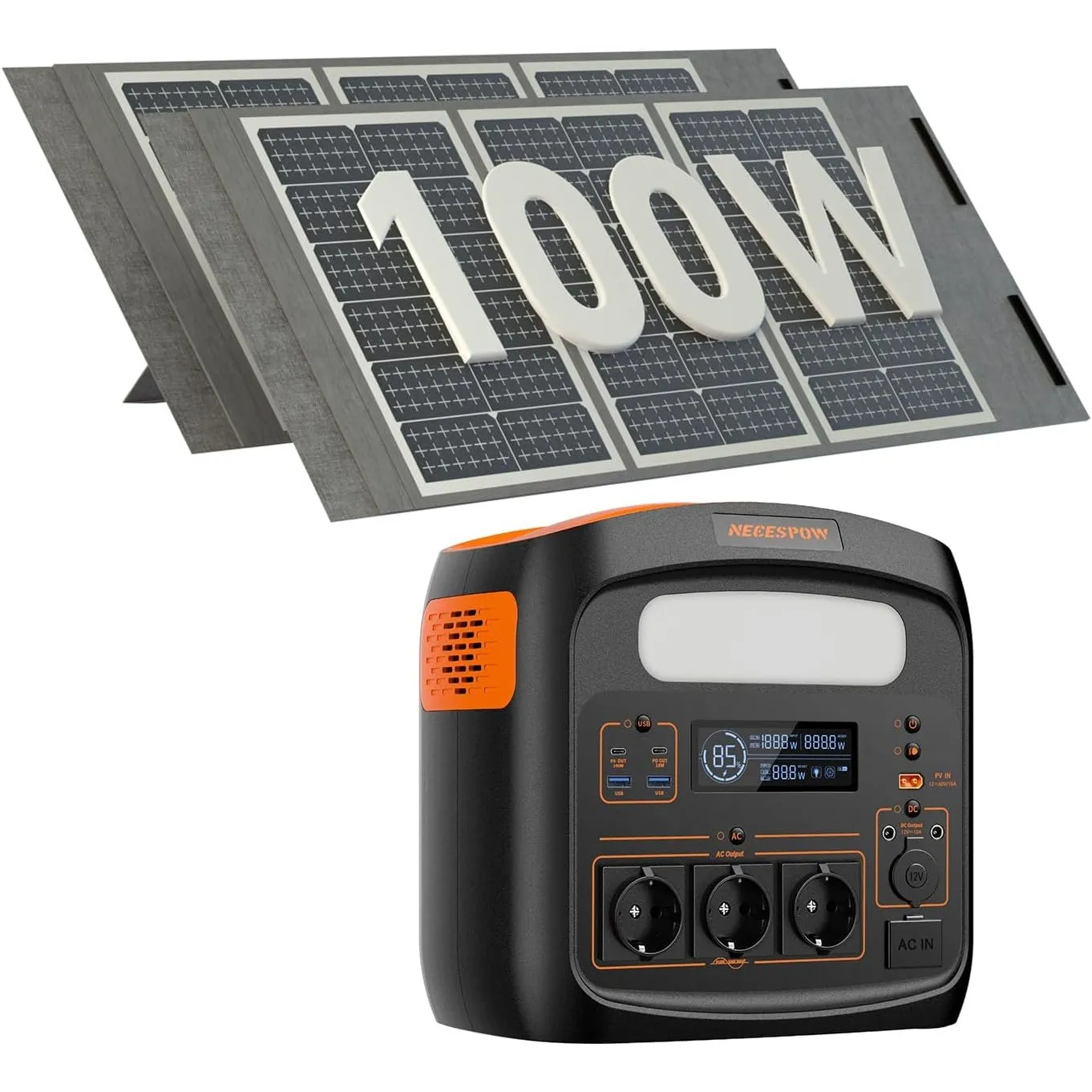 Tragbare Powerstation 1800W/1024Wh Mit 100W Solarpanel Faltbar x 2 | Mobile Solargenerator LiFePO4 Akku, PD 100W, USB-C…