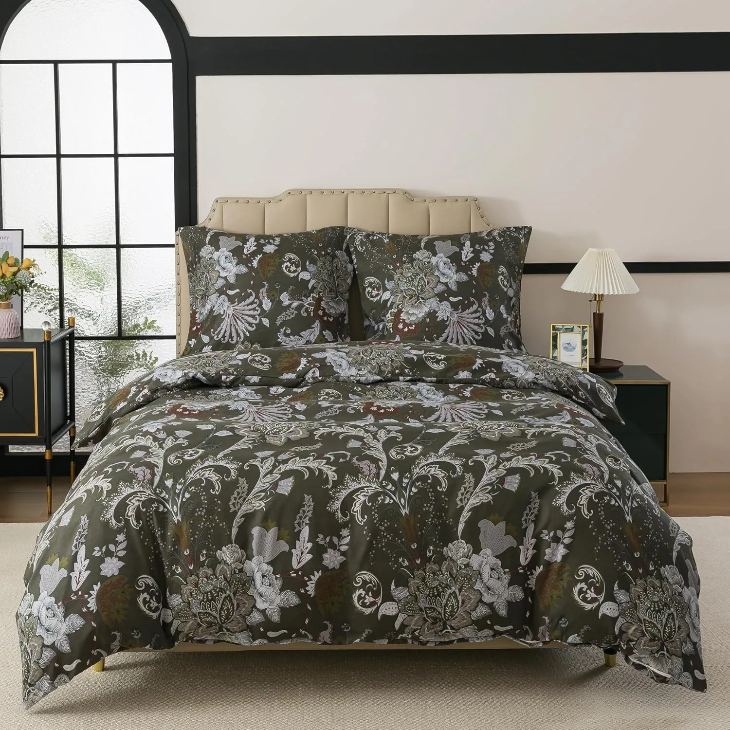 Geblümt Bettwäsche 155x220 2teilig Bettbezug - Barock Stil Blumen Bettwäsche-Set 155 x 220 cm und 1 Kissenbezug 80x80cm…