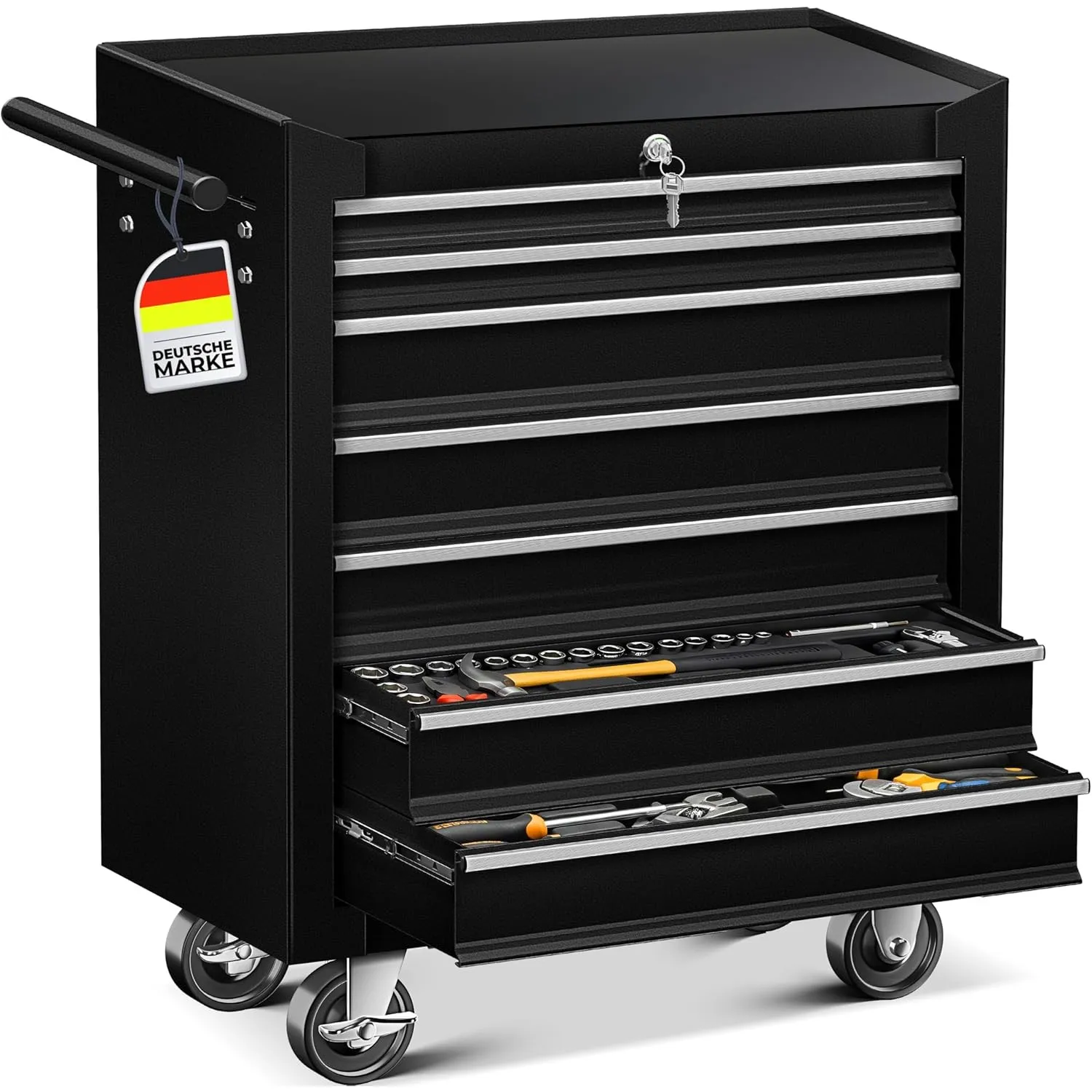 MASKO® Werkstattwagen rollbar 7 Schubladen abschließbar, mobiler Rollwagen zur Werkzeugaufbewahrung mit Schloss & Kugel…