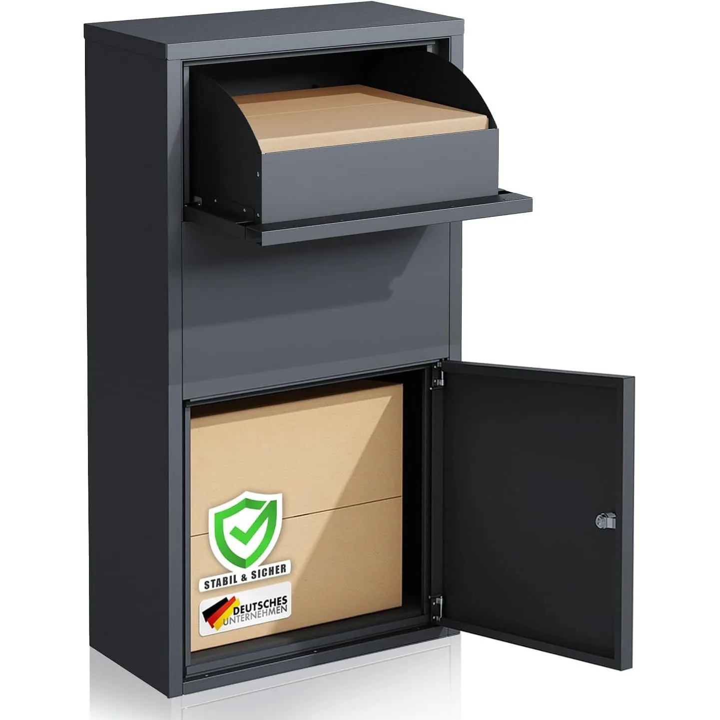 Floordirekt Briefkasten und Paketbox rostfrei und massiv, Paketbriefkasten XXL, Standbriefkasten modern, Paketkasten mi…
