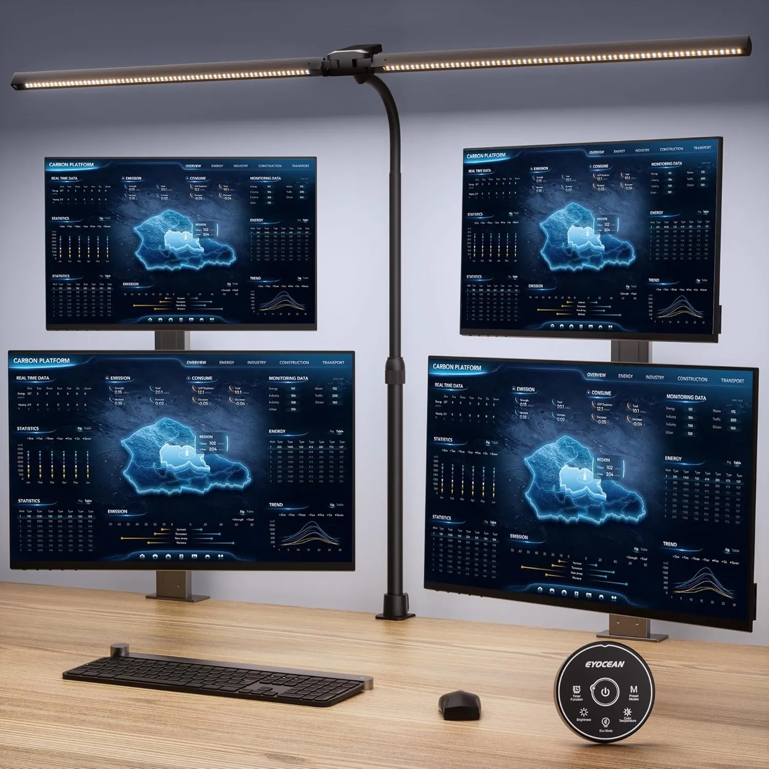 EYOCEAN Schreibtischlampe, Doppelkopf Schreibtischlampe, Teleskopstange mit Einstellbarer Höhe, 30W 120cm Tageslichtlam…