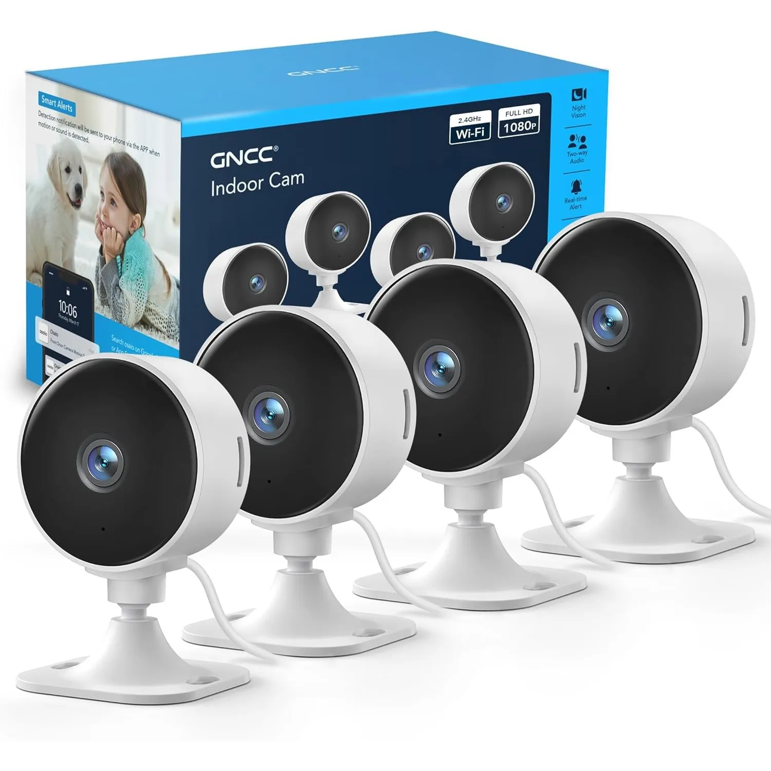 GNCC 4 Pack Überwachungskamera Innen, 1080P Kamera Überwachung Innen, 2.4G