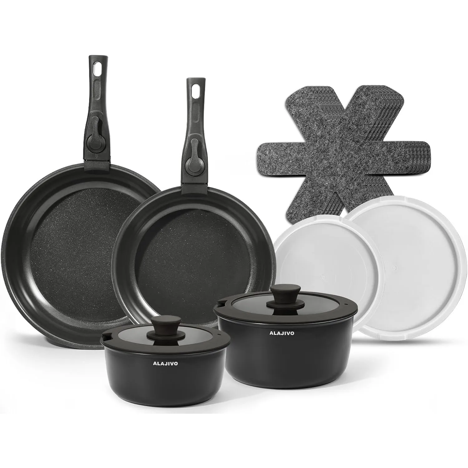 Keramik Topfset mit Abnehmbarer Griff, 14-Teilig Pfannenset mit Antihaft Beschichtet, Topf Induktion Kochtopf Set mit D…
