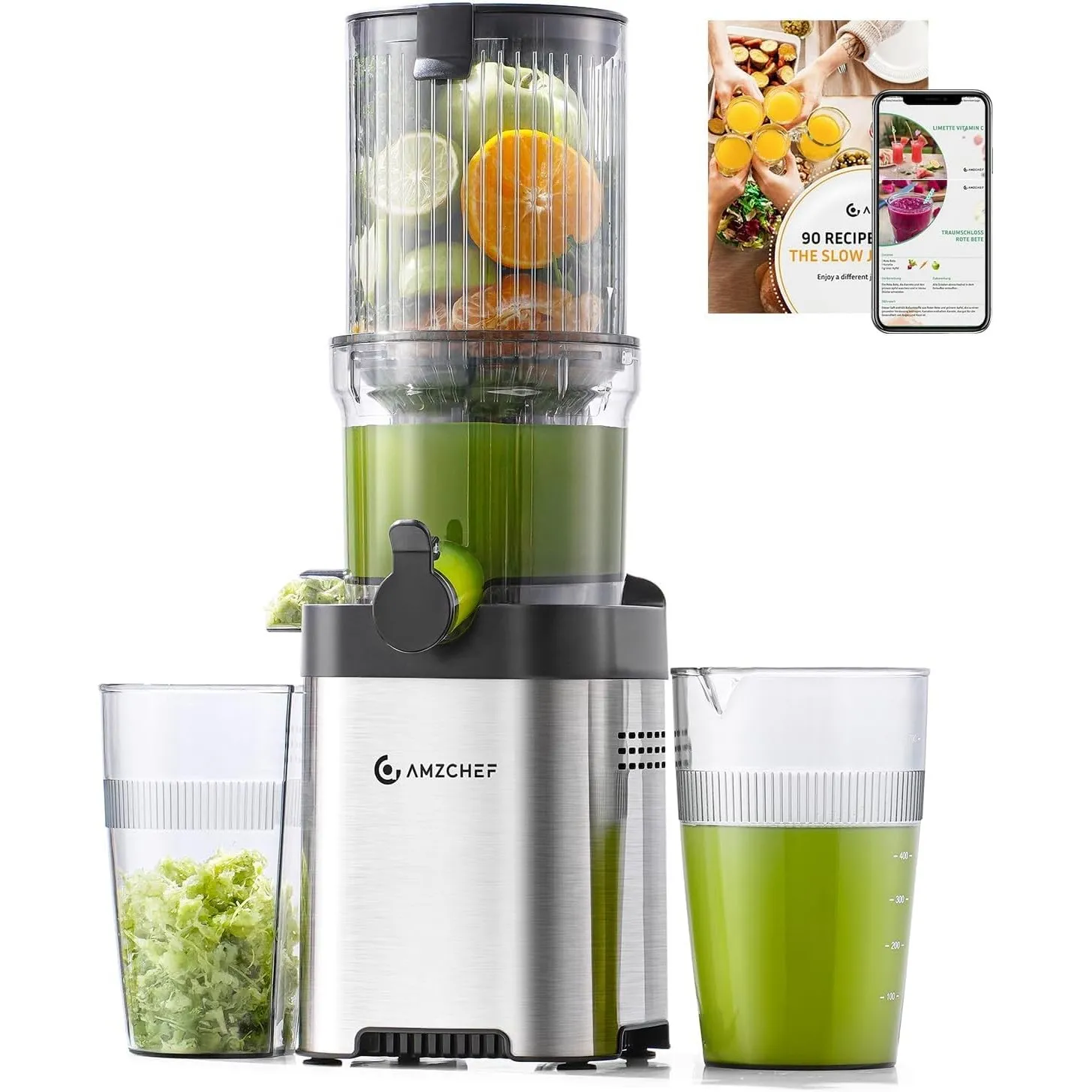 AMZCHEF Entsafter - Slow Juicer mit 120MM Breite und Größere Einfüllschacht für Ganze Gemüse und Obst - Leicht zu Reini…