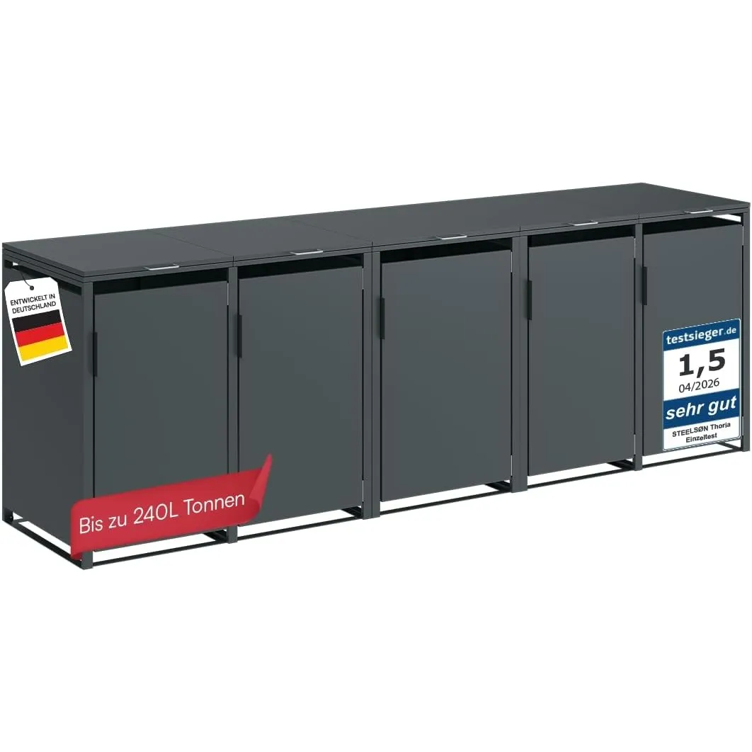STEELSØN Thoria Mülltonnenbox 5er bis 240 L, Müllbox aus Stahl, Anthrazit