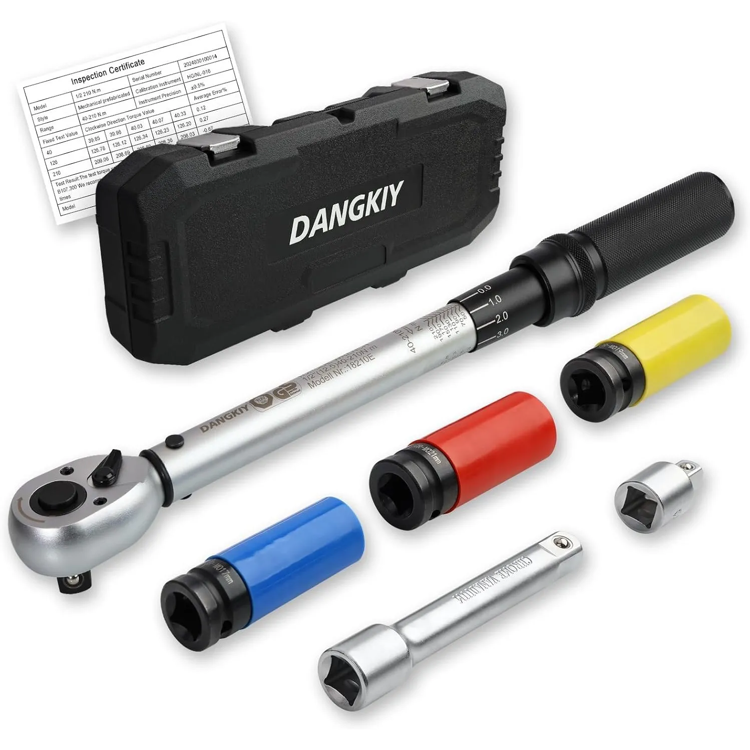 Drehmomentschlüssel Auto, 40–210 N.m Drehmomentschlüssel 1/2 Zoll, 6-tlg. Torque Wrench mit 125 mm Verlängerung, 1/2"-3…