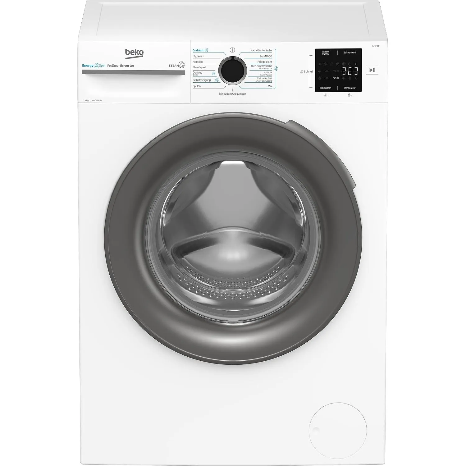 Beko BM3WFU4941W1, Waschmaschine, 9 kg, Frontlader, Restzeitanzeige, Waschvollautomat, 1400 U/min, SteamCure Dampffunkt…