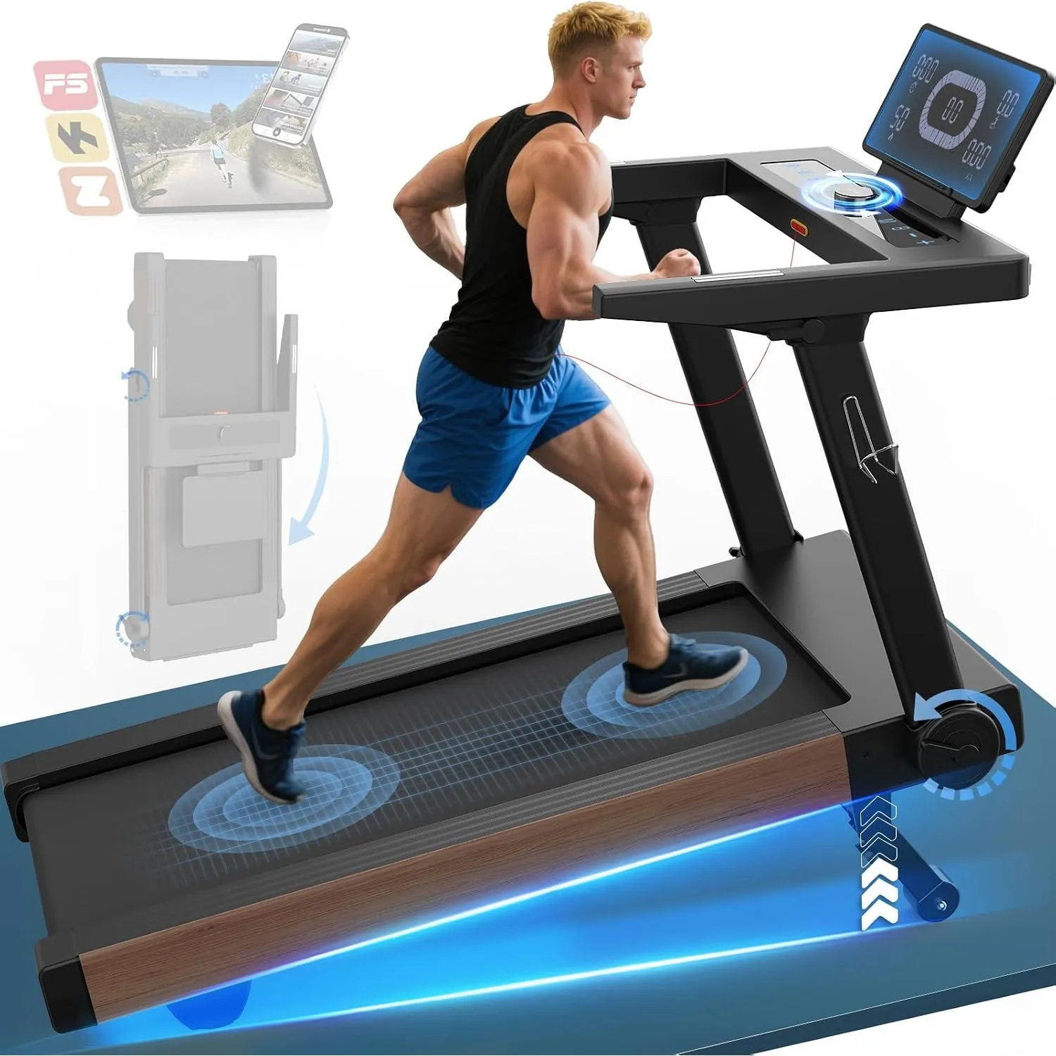 Laufband für Zuhause mit 20% Steigung, 1-20km/h, 7PS,App-kompatibles