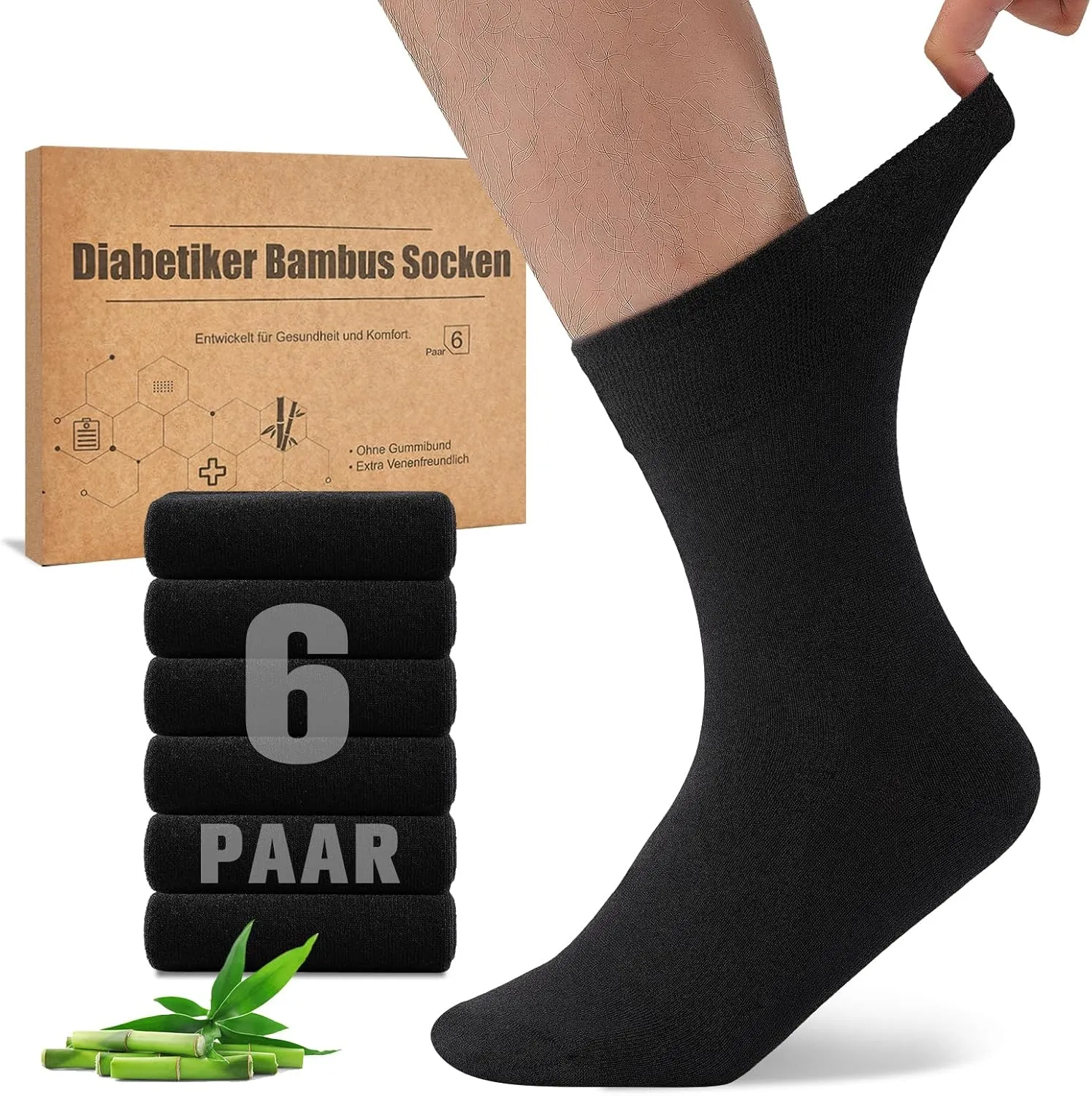 Niorasen Bambus Diabetikersocken, 6 Paar Diabetiker Socken ohne Gummibund & ohne Naht, Bambussocken Gesundheitssocken m…