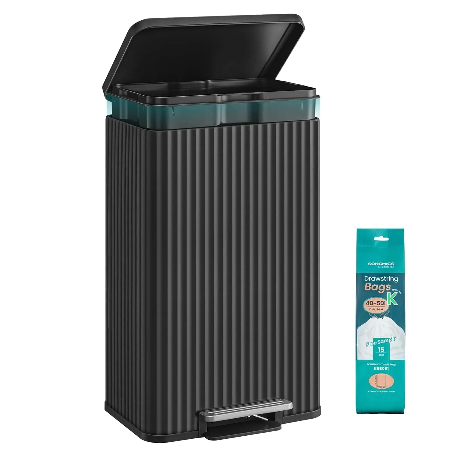 SONGMICS Mülleimer Küche, 50 Liter, Abfalleimer mit Pedal, Tretmülleimer mit Deckel, Softclose, Inneneimer herausnehmba…