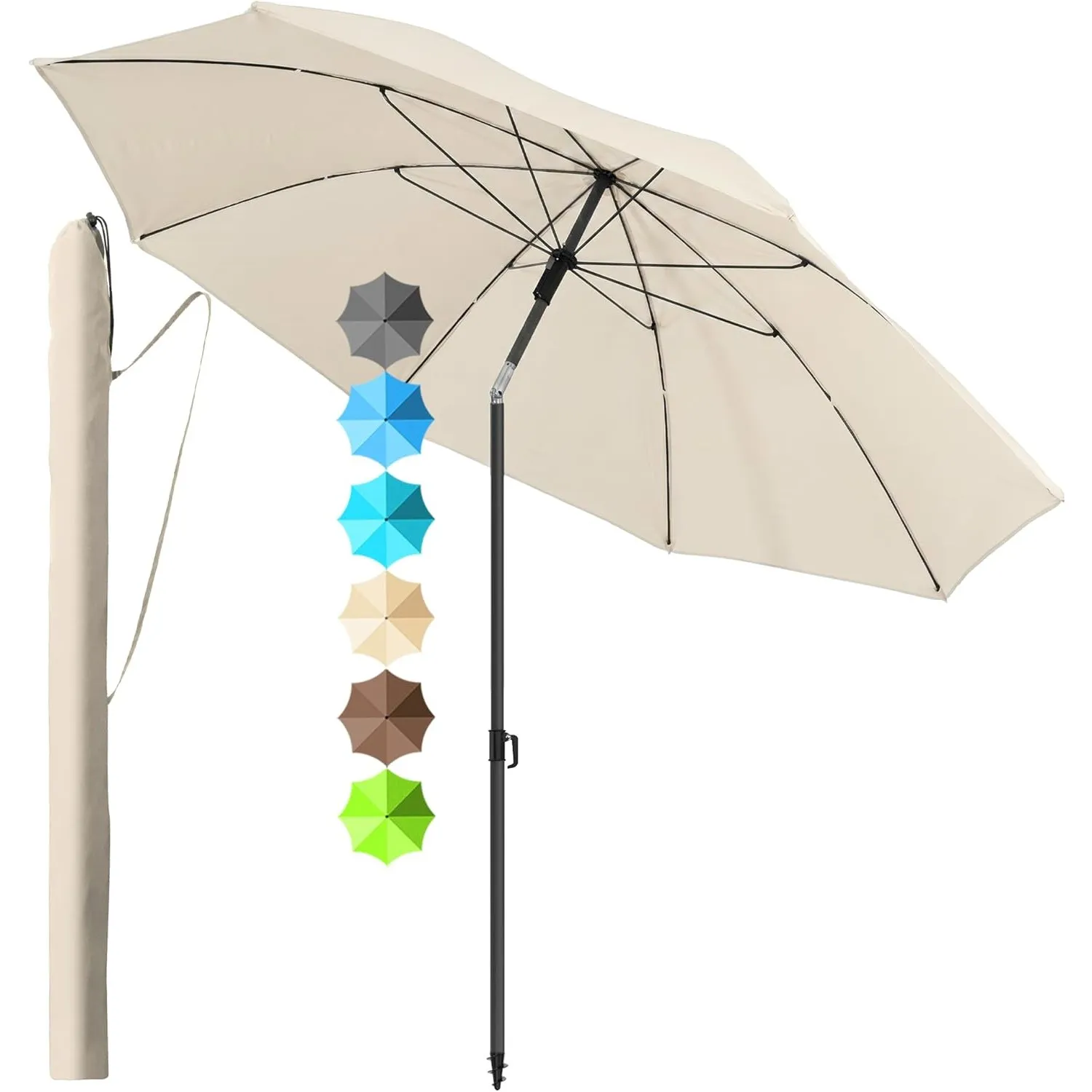 4smile Sonnenschirm Strand SunnyJoy, Beige - UPF 50+ Strandschirm Ø 180 cm, sicherer Sonnenschutz Strand, Strandschirm …