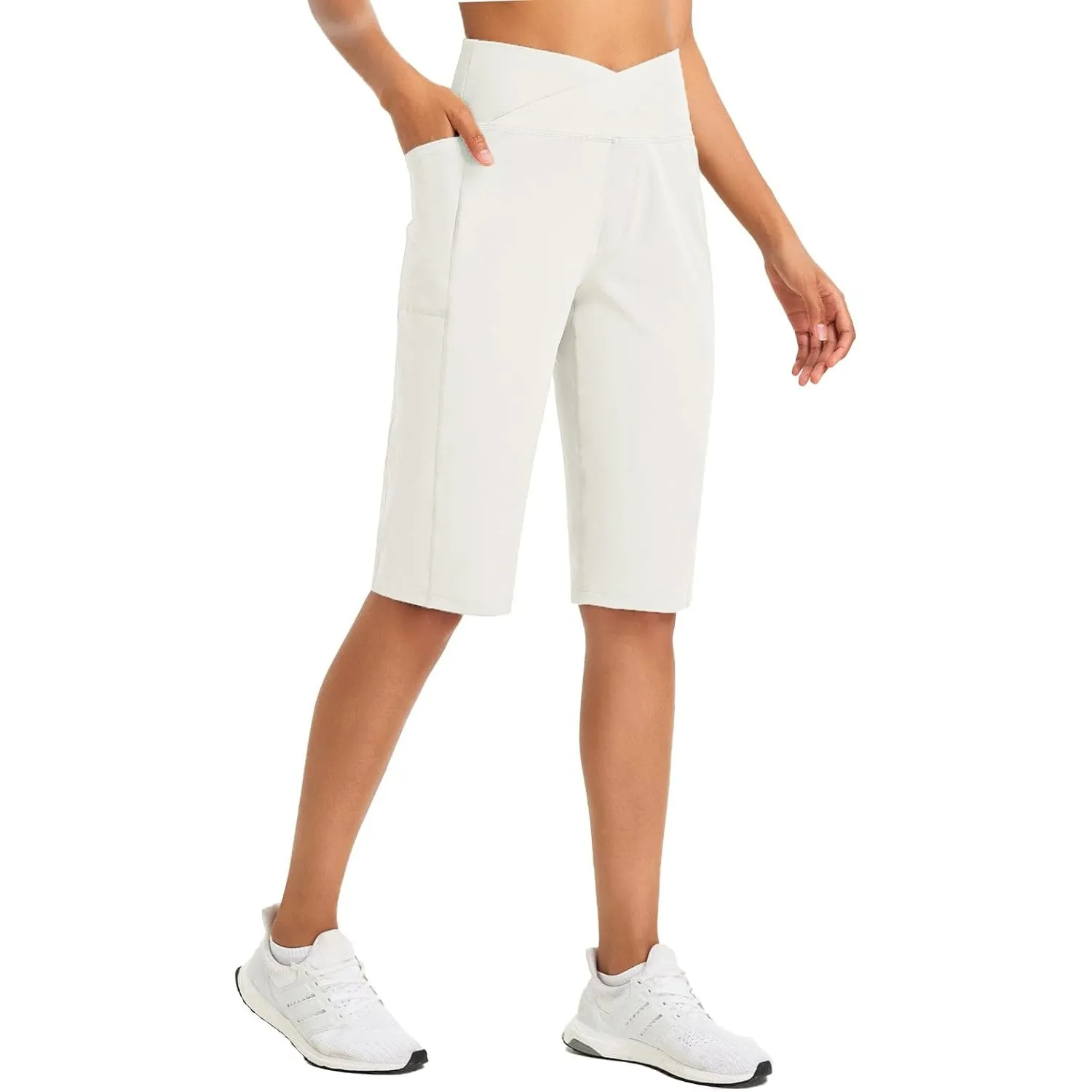 baleaf Damen Bermuda Shorts Capri Yogahose mit Taschen | Weite Bein Straighthose Hohe Taille Loose Lounge Activewear Ho…