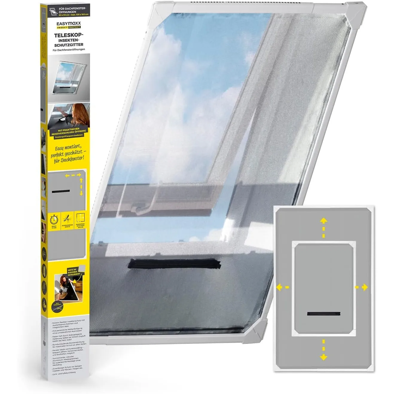 EASYmaxx Insect Protect Teleskop Fliegengitter Fenster mit Rahmen und integriertem Netz | Dachfenster Insektenschutz | …