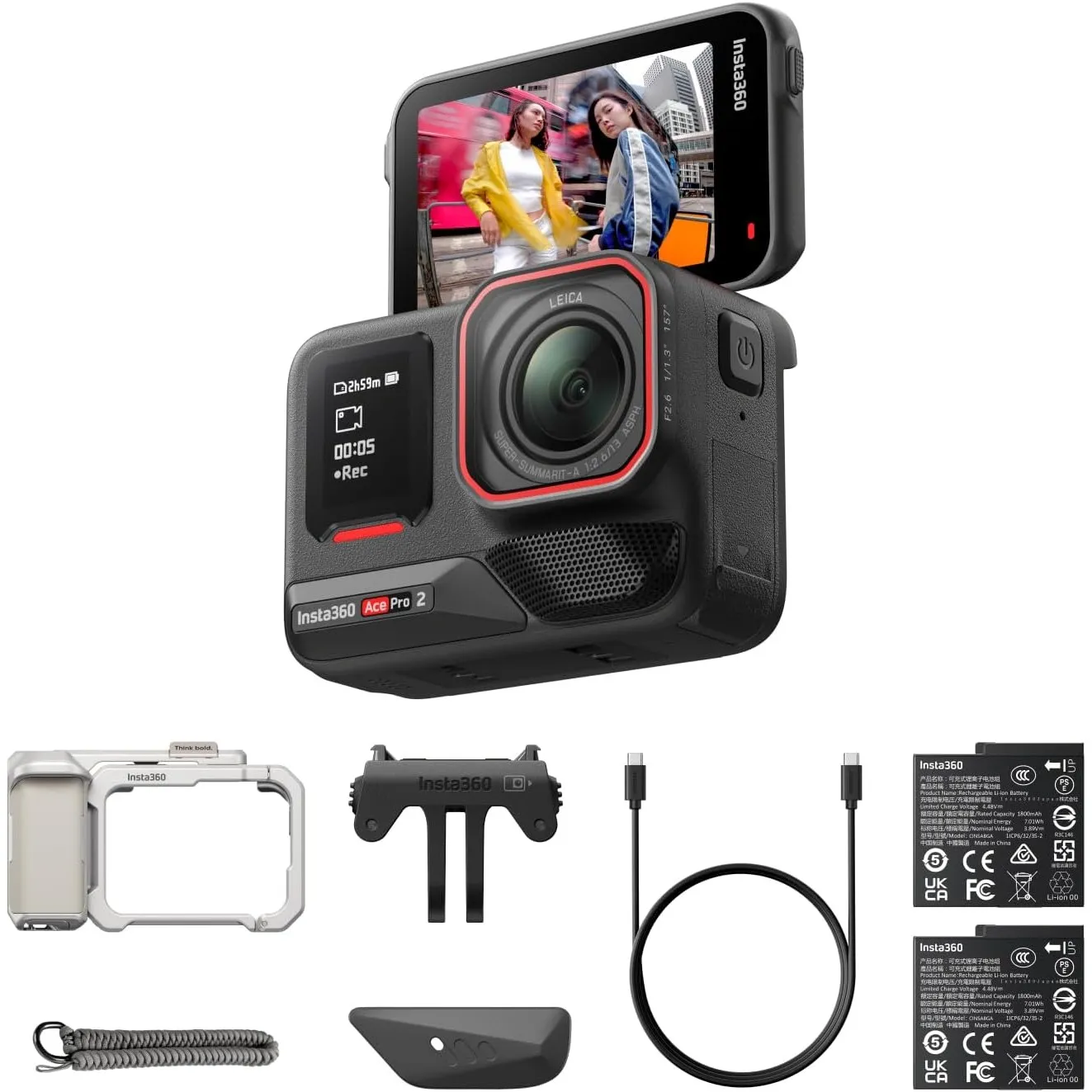 Insta360 Ace Pro 2 Xplorer-Bundle Mondsilber – wasserdichte 8K Action-Kamera mit Leica entwickelt, 1/1,3"-Sensor, Dual-…