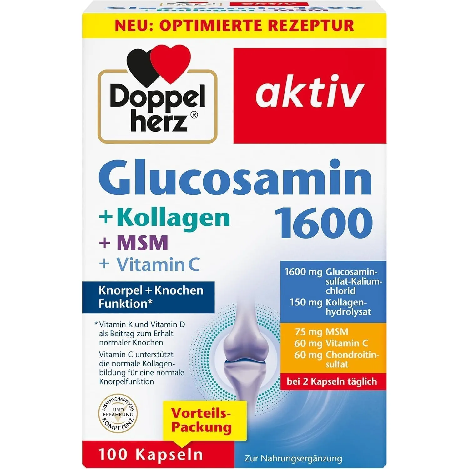 Doppelherz Glucosamin 1600 + Kollagen + MSM + Vitamin C | 1600 mg Glucosaminsulfat-Kaliumchlorid + 150 mg Kollagenhydro…