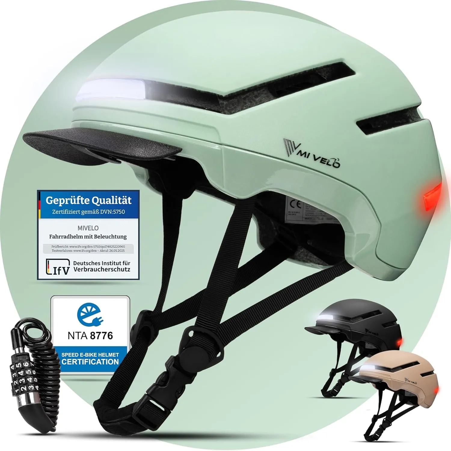 MIVELO Fahrradhelm Damen Herren Erwachsene mit Licht inkl. Helmschloss, NTA Zertifiziert bis 45km/h, Helm geeignet für …