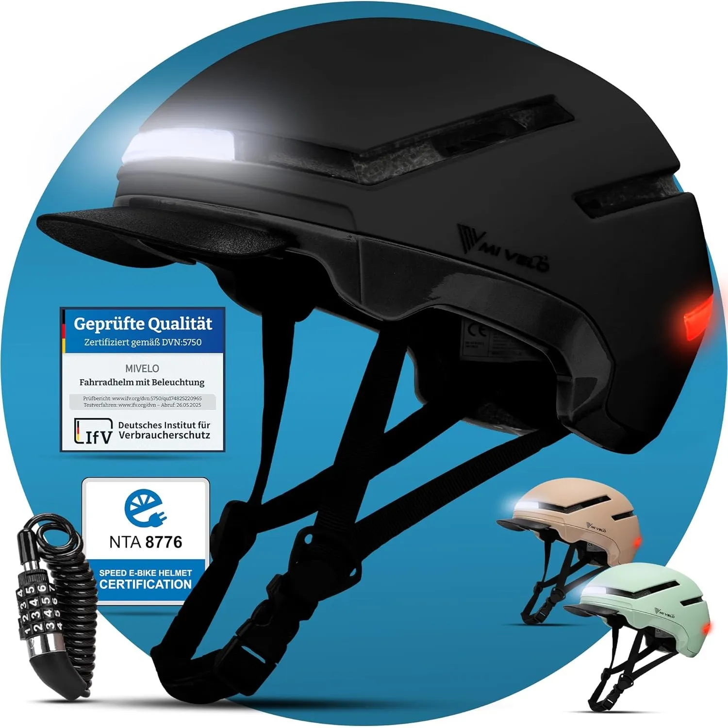 MIVELO Fahrradhelm Damen Herren Erwachsene mit Licht inkl. Helmschloss, NTA Zertifiziert bis 45km/h, Helm geeignet für …