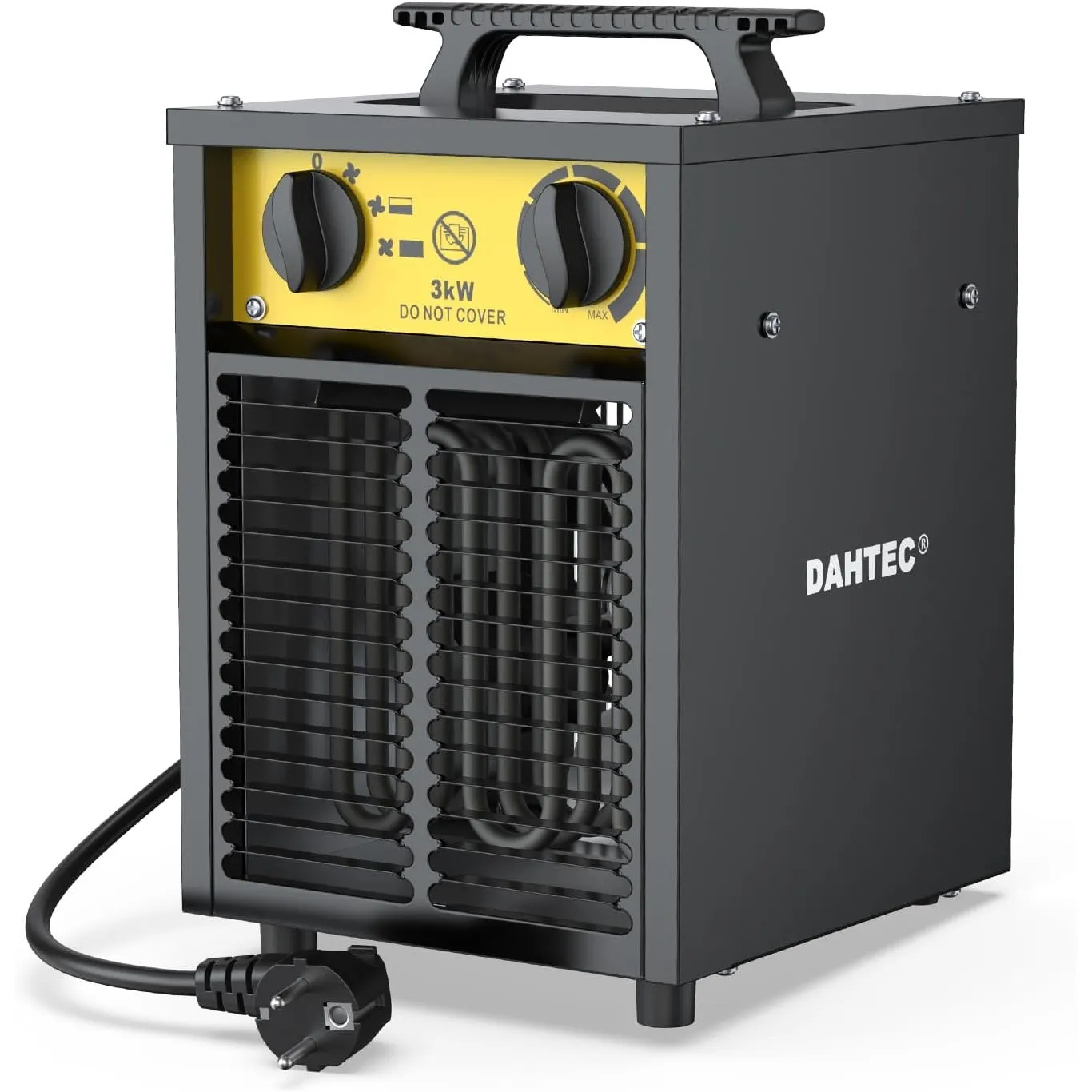 DAHTEC Elektro Heizlüfter Bauheizer 3000 Watt mit Thermostat & 3 Heizstufen