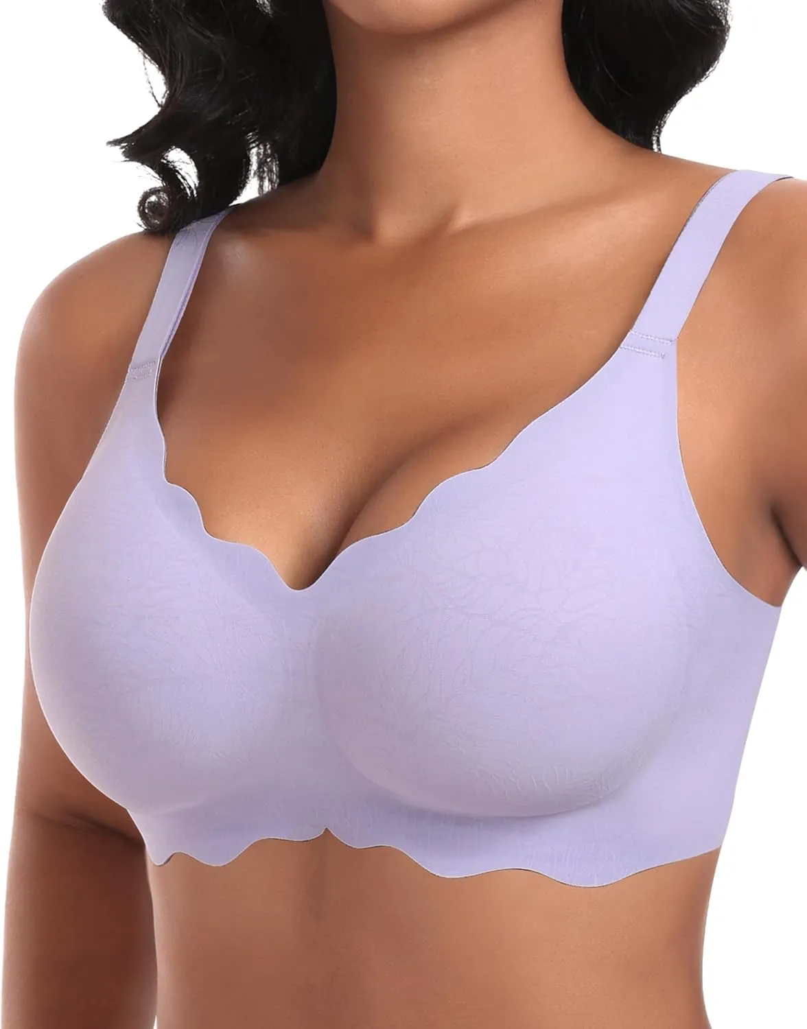 Ganado Damen Nahtloser BH Ohne Bügel Tiefem V-Ausschnitt gewellte Ränder Bequemer BH Bralette Soft BHS Bügellos Bustier…