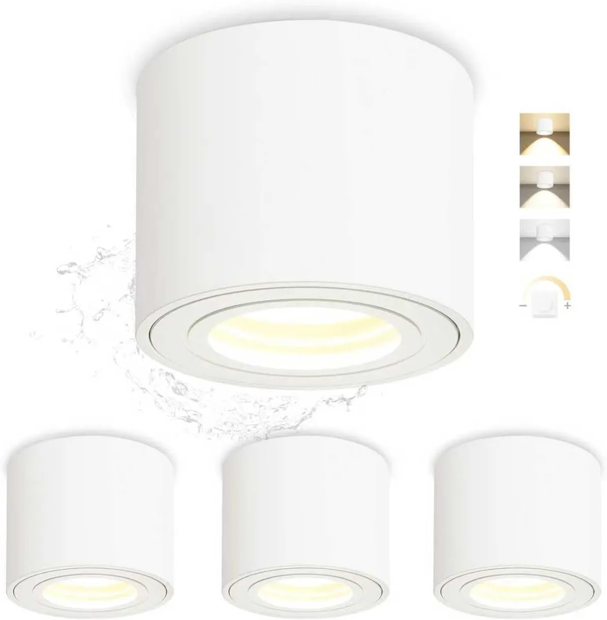 GeyouLux LED Aufbauspot IP44 3CCT Deckenspots Dimmbar Weiß inkl. 5W 500LM LED Modul 230V 3000K/4000K/6500K Aufbauleucht…