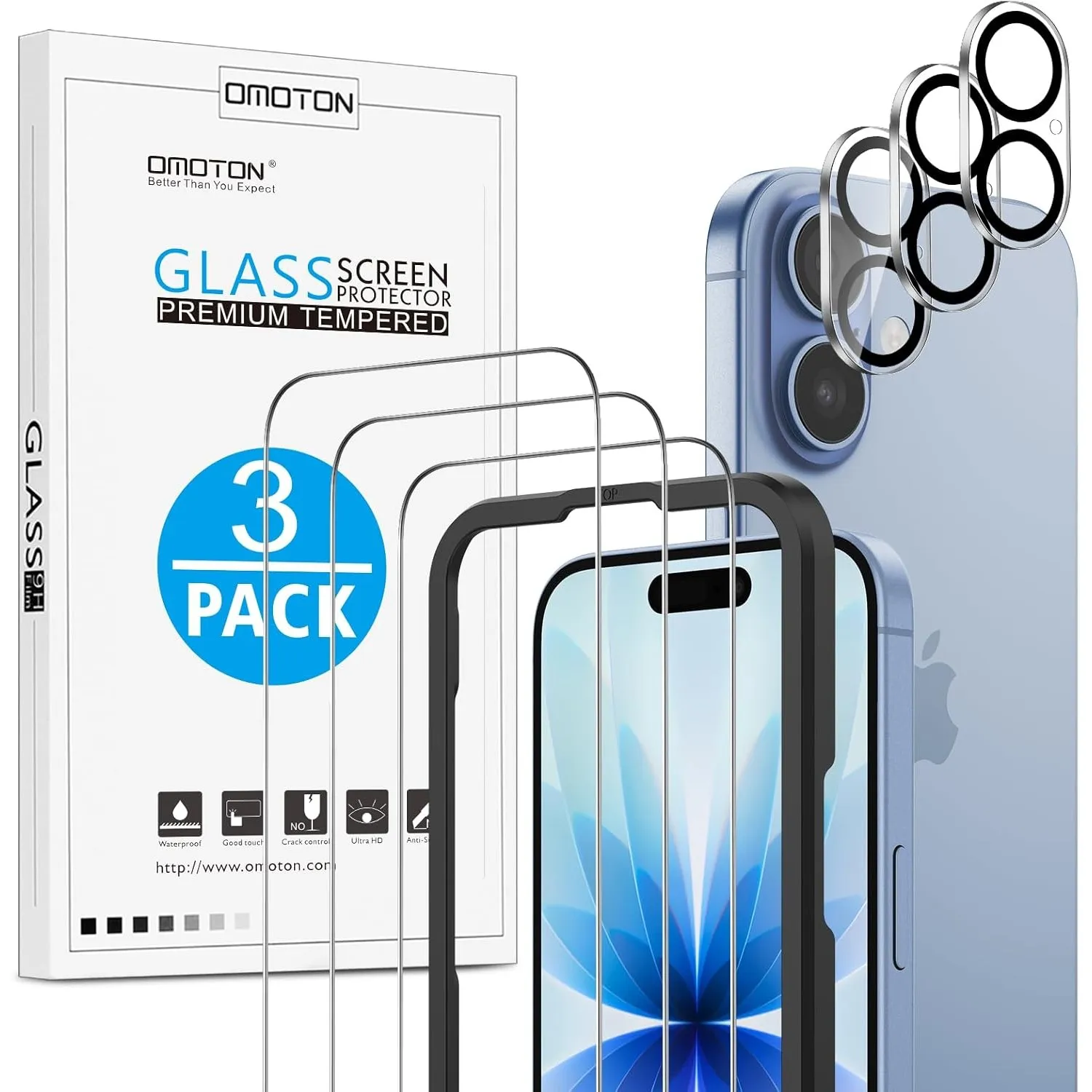 OMOTON für iPhone 17 Panzer Schutz Glas mit Rahmen-Installationshilfe, kompatibel mit iPhone 17 Kamera Schutzfolie, Ant…