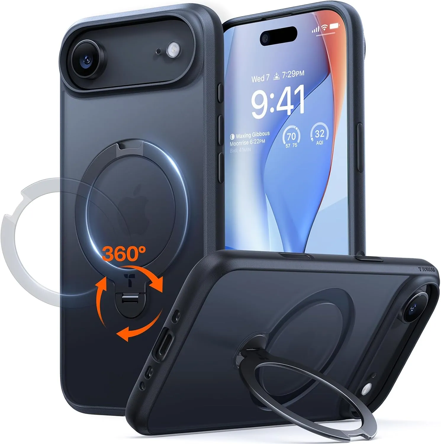 TORRAS Ostand Q3 Spin für iPhone 17 Air Hülle (360° Stabilen Ständer für Magsafe) Militärschutz Case mit Kamera-Tastens…