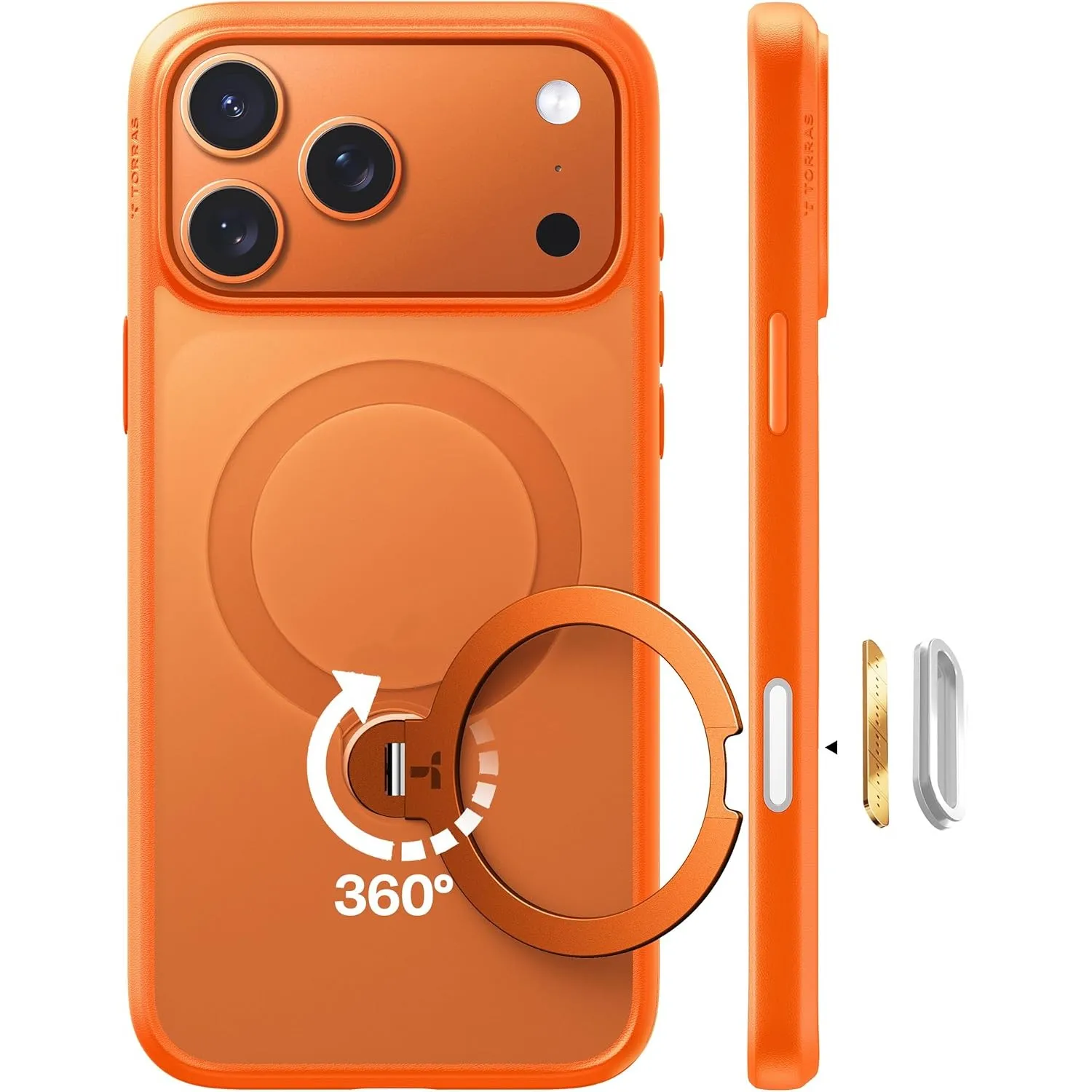 TORRAS Ostand Q3 Spin für iPhone 17 Pro Hülle 360°für MagSafe Stand Orange | 360°Standring,18N für MagSafe,3,66 m Milit…