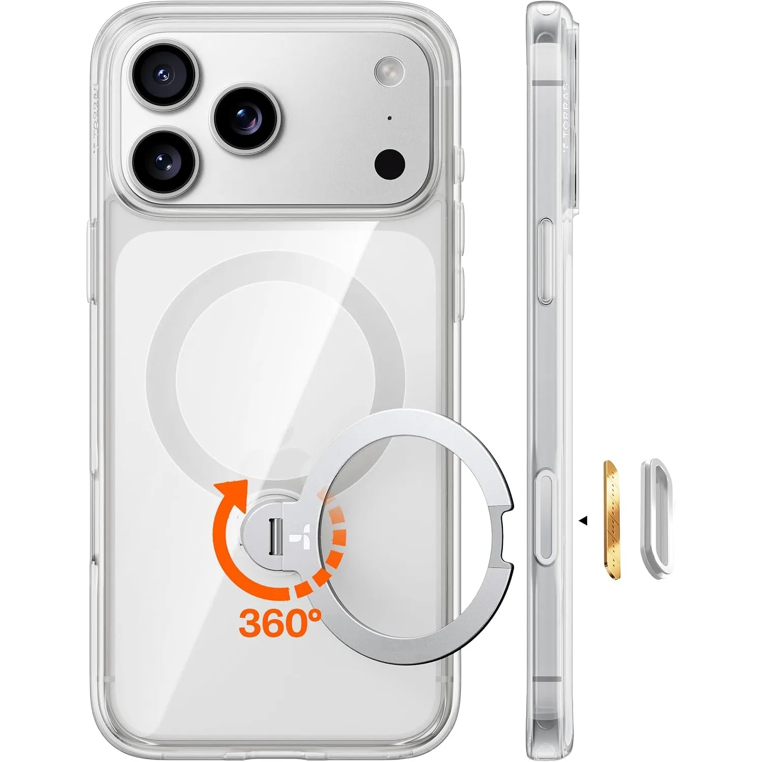 TORRAS Q3 Spin für iPhone 17 Pro Max Hülle mit 360° Ständer Transparent