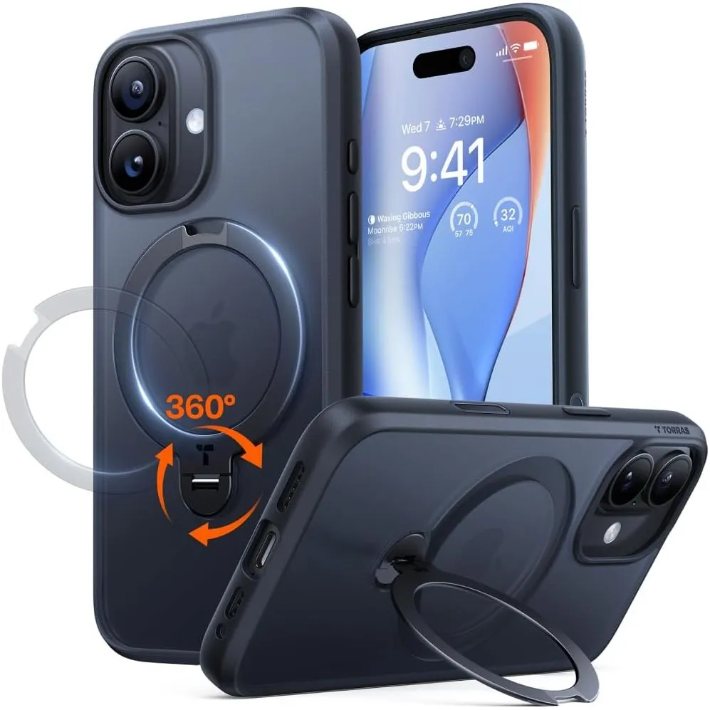 TORRAS Ostand Q3 Spin für iPhone 17 Hülle 360°für MagSafe Ständer Schwarz