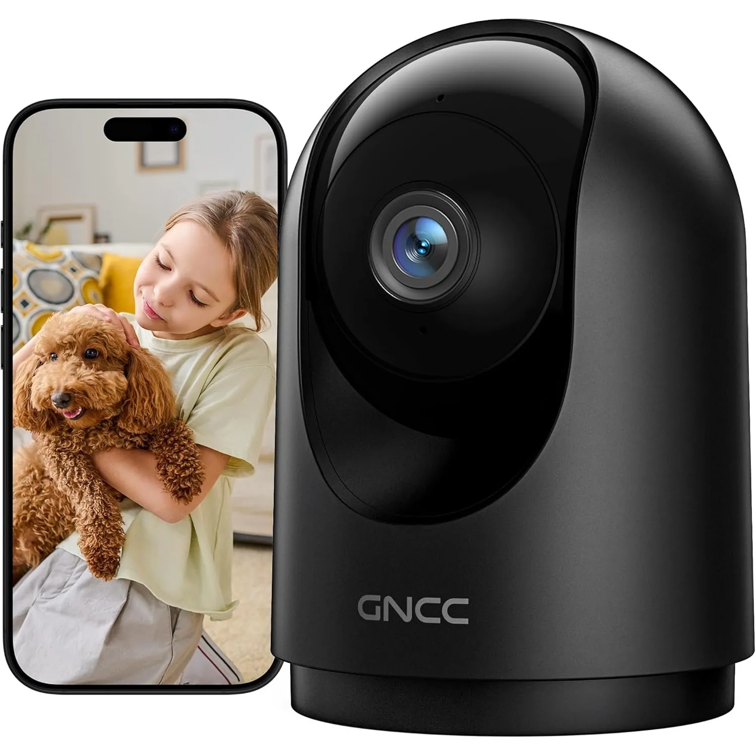 GNCC 2K 360° Kamera Überwachung Innen, Nachtsicht, 2.4G WiFi