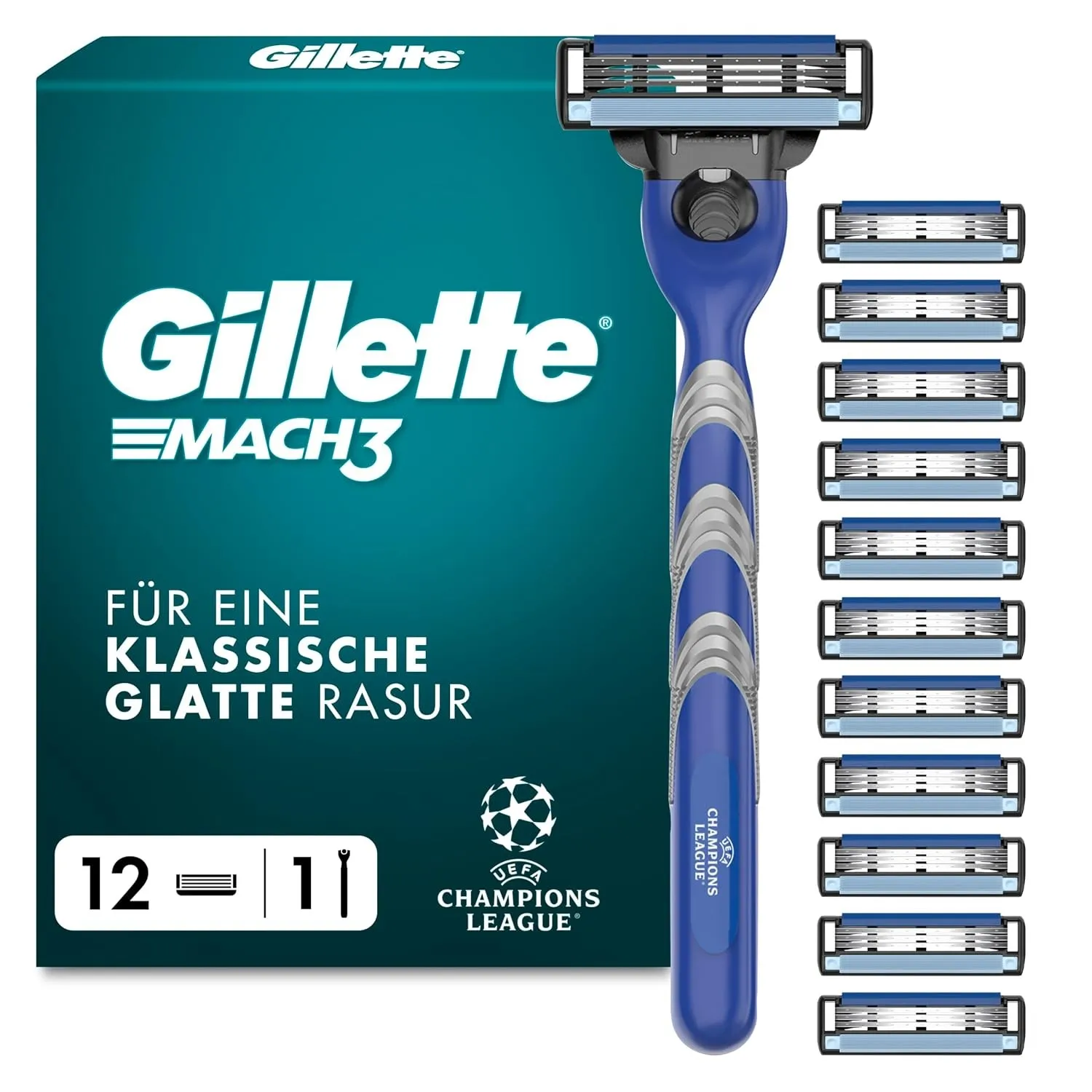 Gillette Mach 3 Standard Rasierer Herren, Metall, Blau/Grau