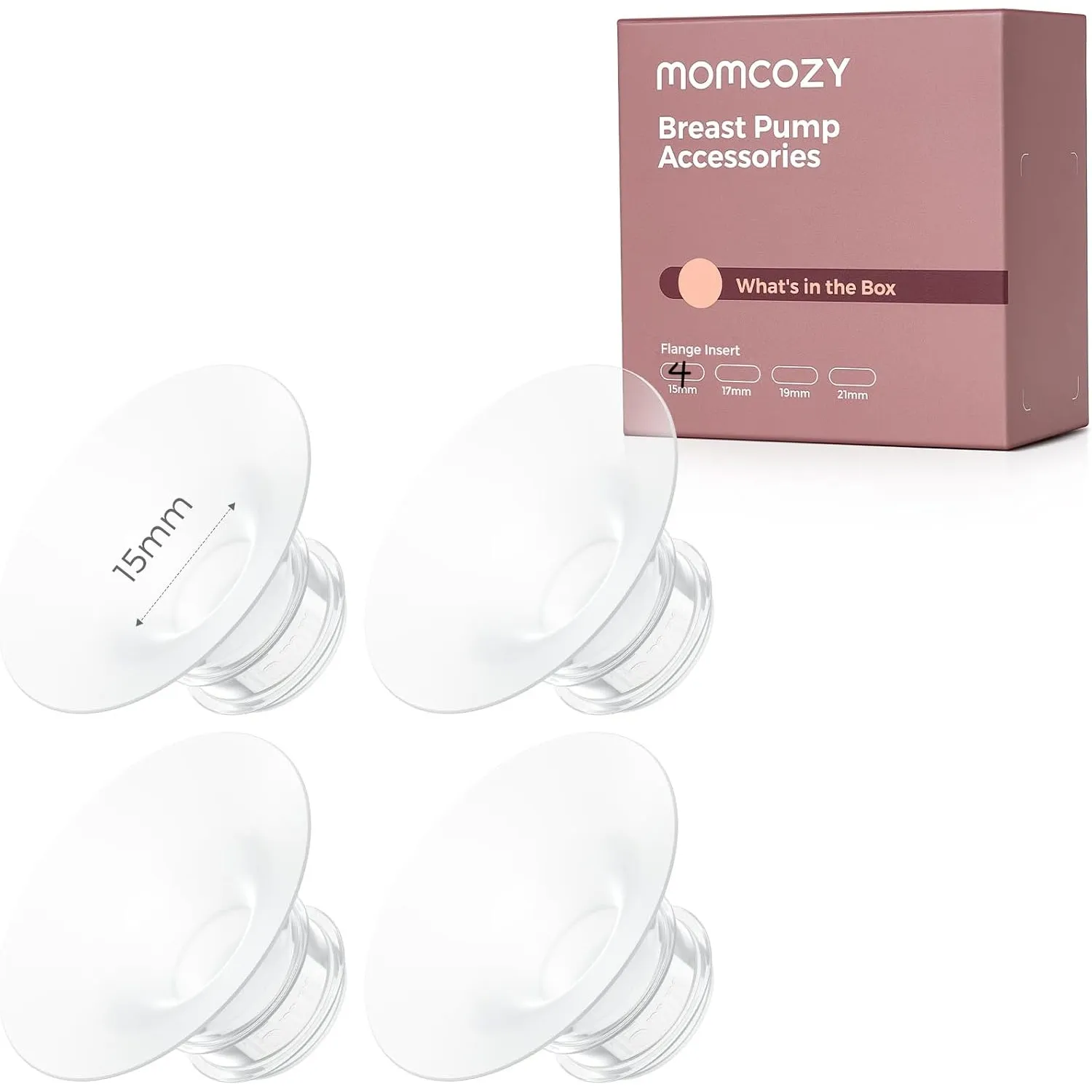 Momcozy Flanscheinsatz 15 mm – passend für Momcozy Milchpumpe M5/M6/M9, 4 Stück