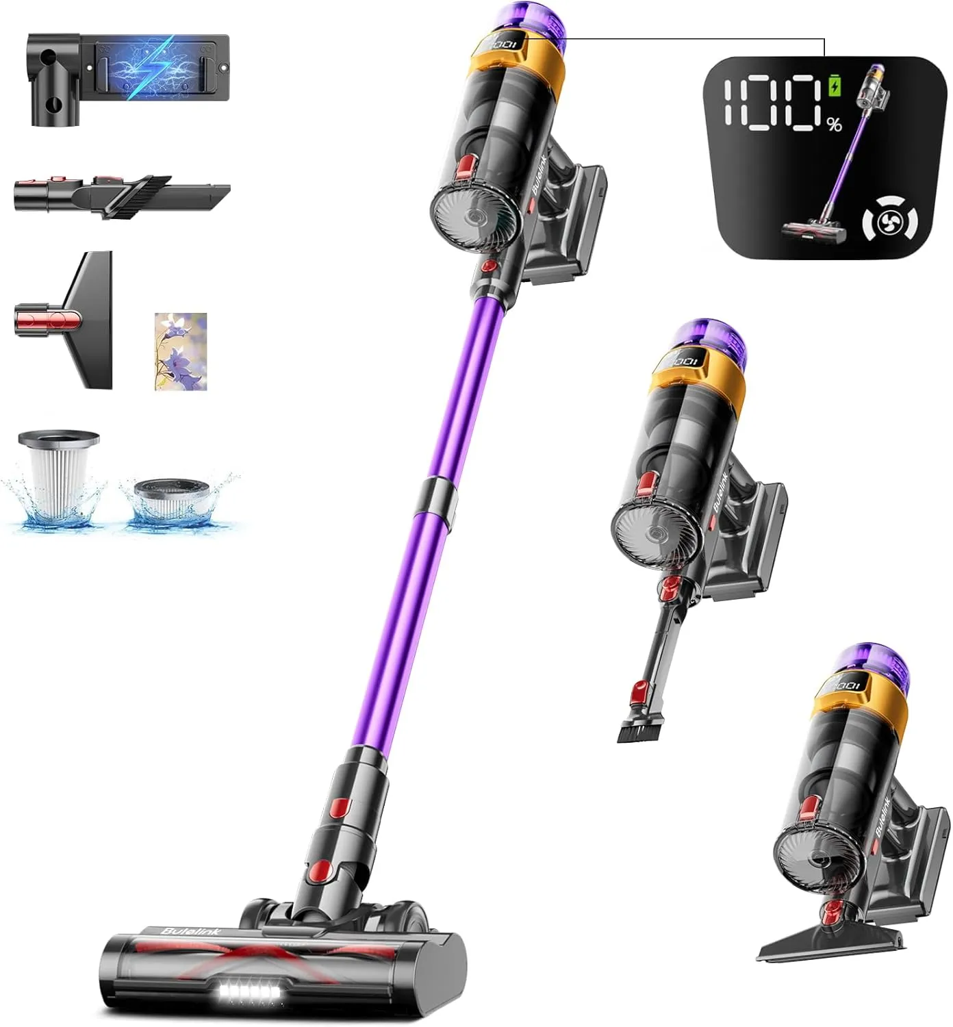 Akku Staubsauger 50000Pa/600W/65Mins 1,8L Staubsauger Kabellos mit OLED-Display. Verwicklungsfrei Staubsauger,8-lagige …