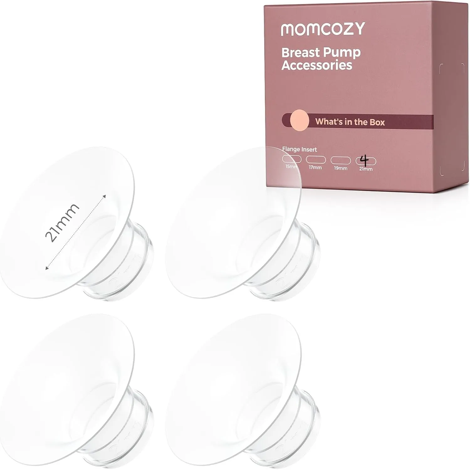 Momcozy Flanscheinsatz 21 mm – passend für Momcozy Milchpumpe M5/M6/M9, 4 Stück