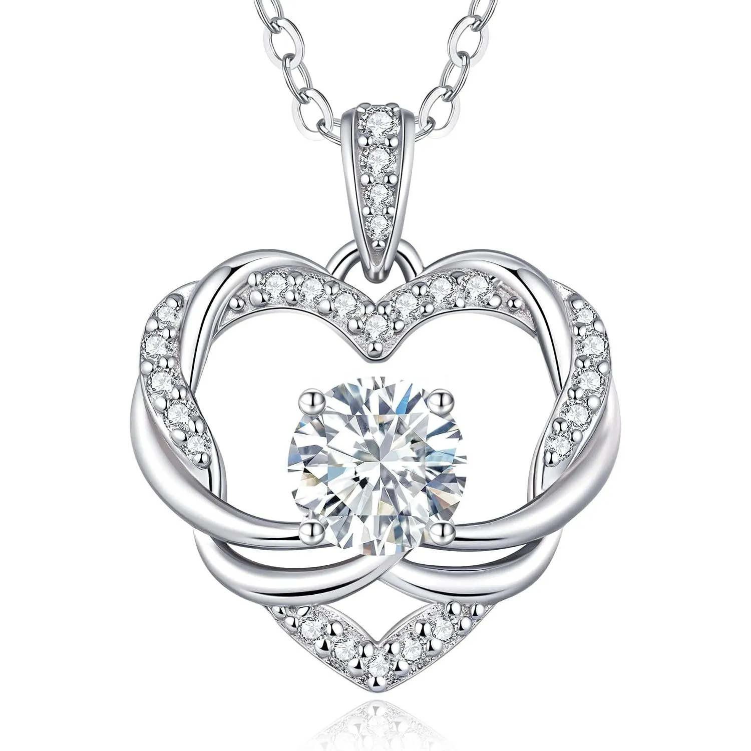 LOUISA SECRET Frauen Halskette Infinity Herz Mini Twisted Heart Mossanite