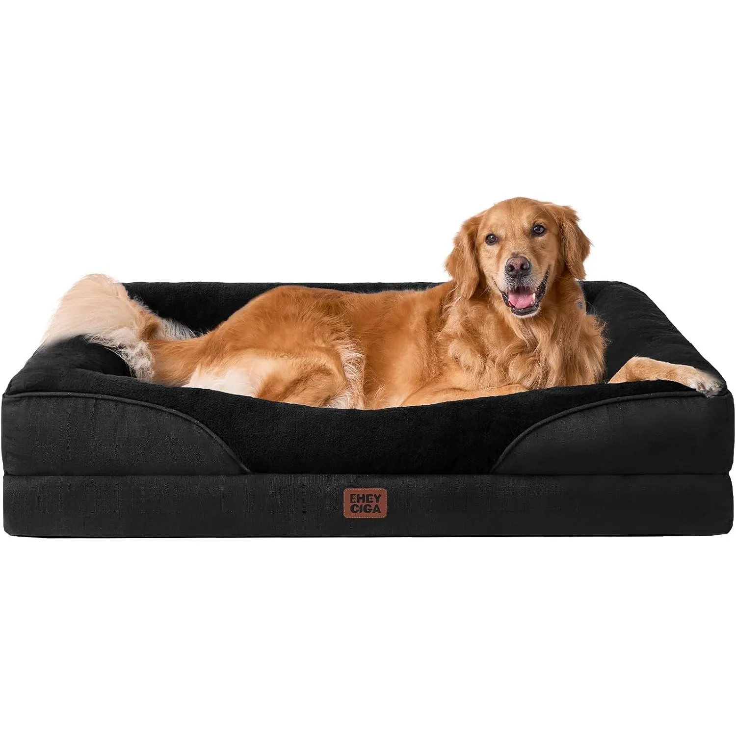 EHEYCIGA Orthopädisches Hundebett mit 4 Rändern, 106.5x76cm, Schwarz
