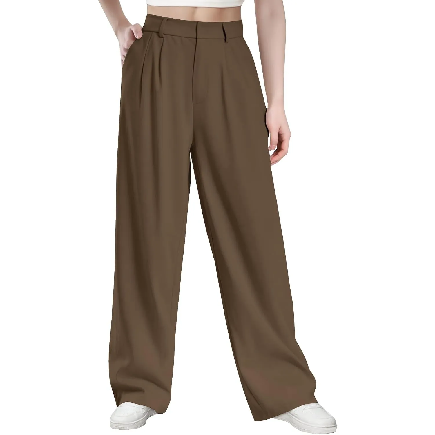 Glacspyg Damen Hohe Taille Freizeithosen Hochdichter Polyester Elasthan Stoff Business Arbeitshosen Glatte Elegante Wei…