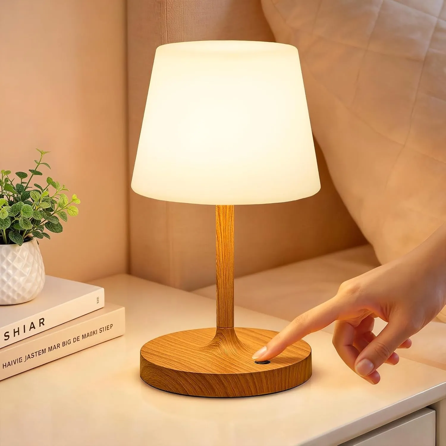LED Tischlampe Kabellos Akku, Nachttischlampe Touch, mit Stufenlos Dimmbar
