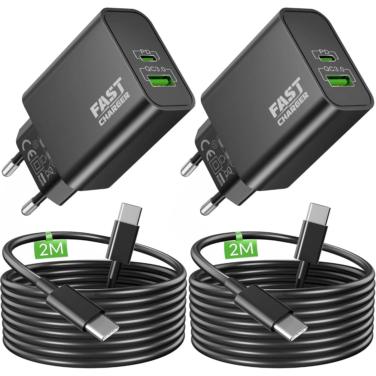 40W USB C Ladegerät, 2-Port Handy Schnellladegerät Ladekabel für Samsung