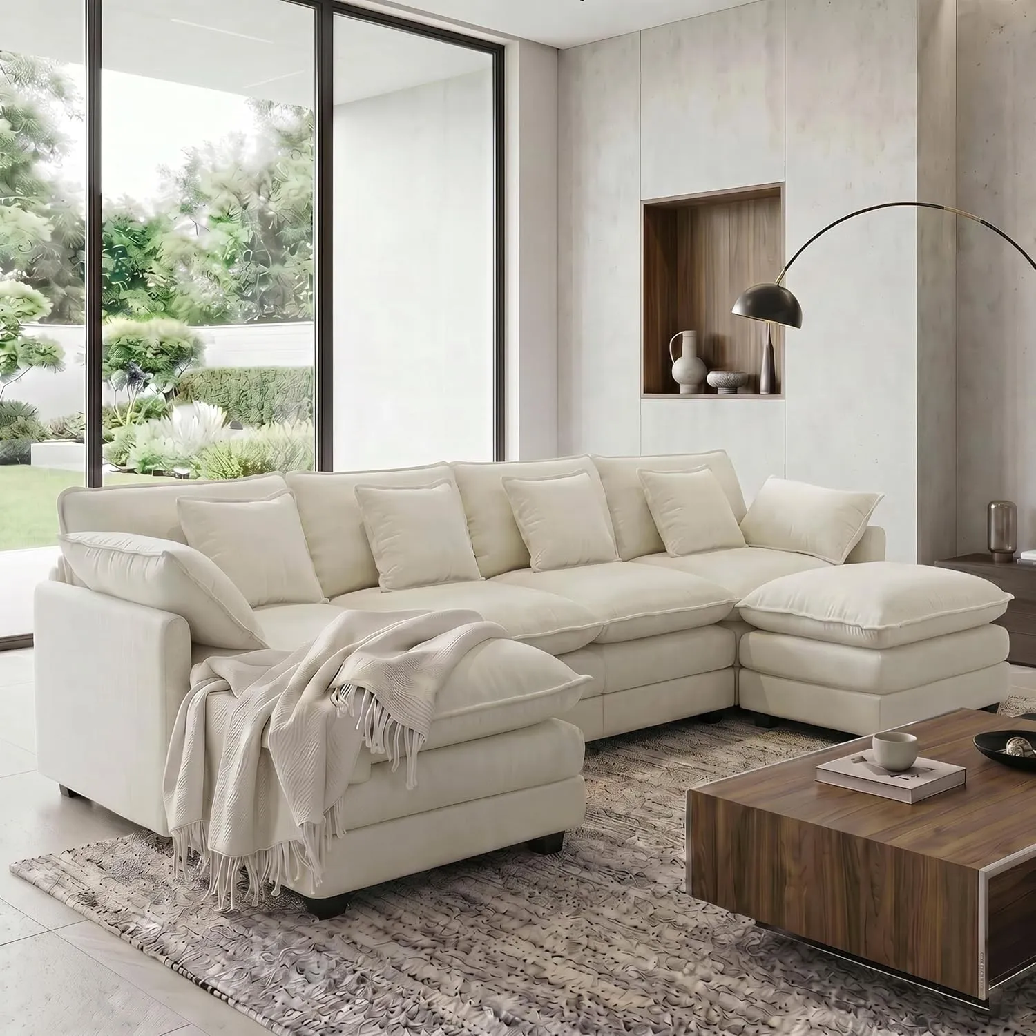 Urhanherry U-Form Cloud Sofa, Modulares Sektionssofa 6-Sitzer mit 2 Ottomanen, Modernes Sofa mit Dekokissen/Armlehnen, …