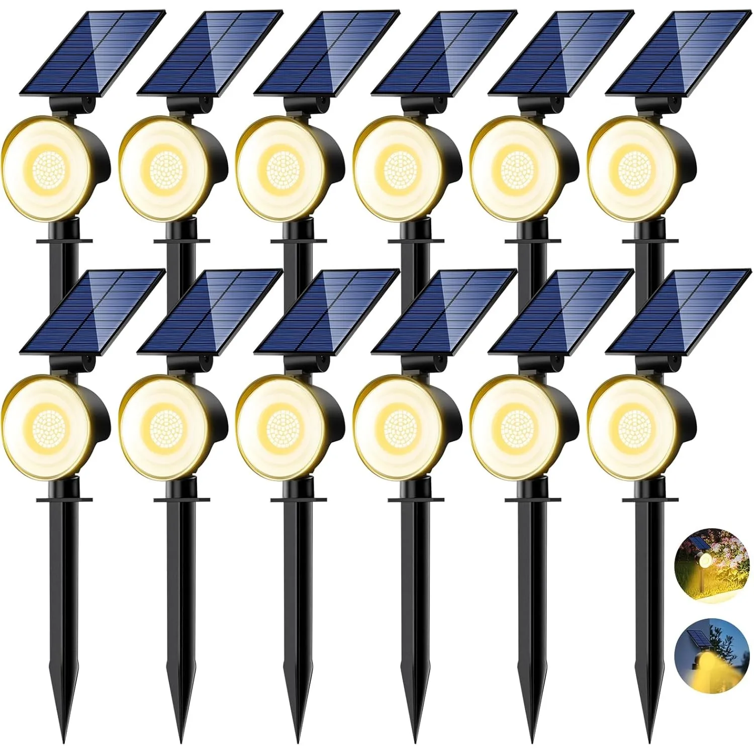 nipify Solarlampen für Außen Garten, 12 Stück 53 LED Solar Strahler Gartenleuchten IP65 Wasserdicht, 3 Helligkeit Warmw…