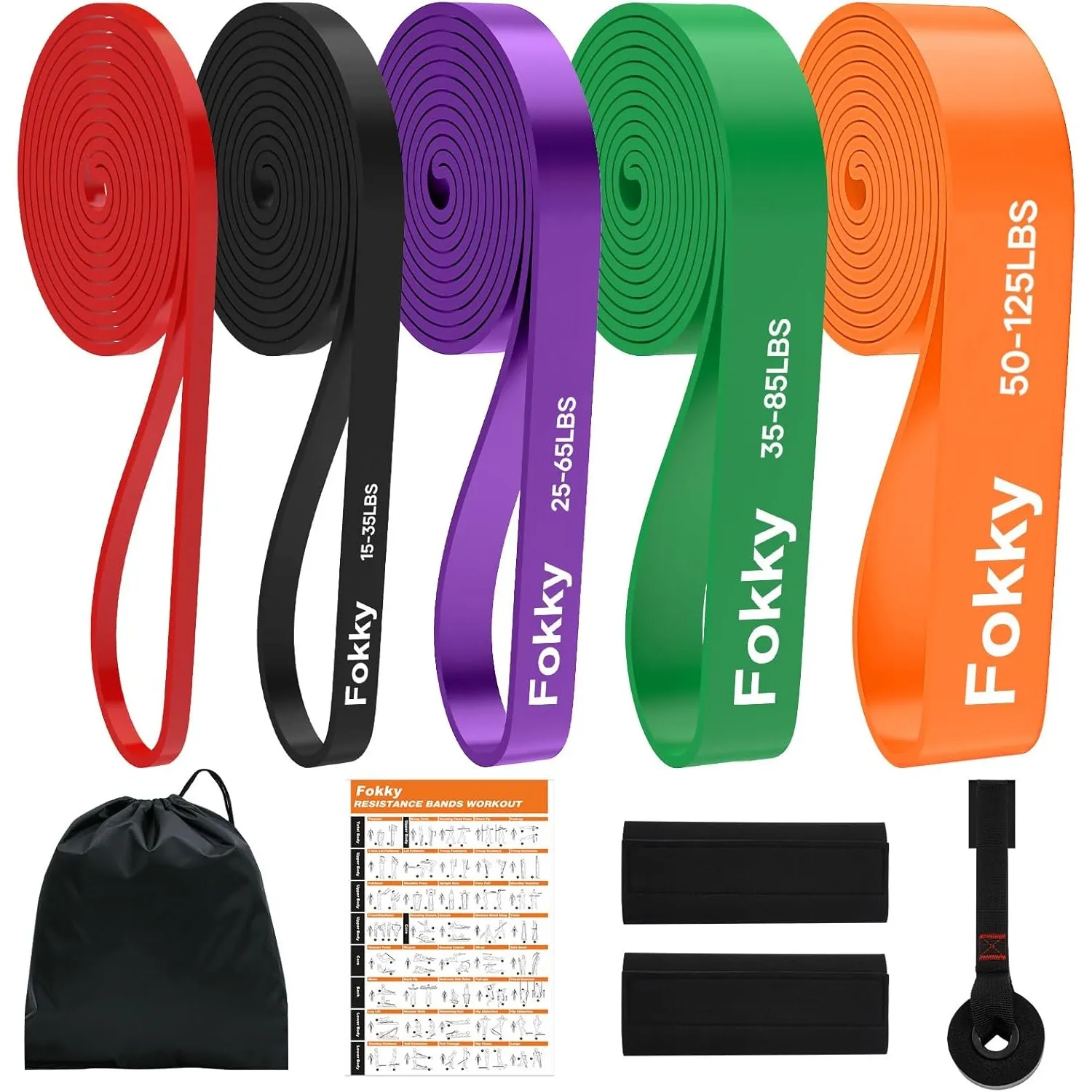 Fokky Fitnessbänder Widerstandsbänder - 5er Set, Resistance Bands mit Türanker & Schutzpads, Gymnastikband Klimmzug Bän…