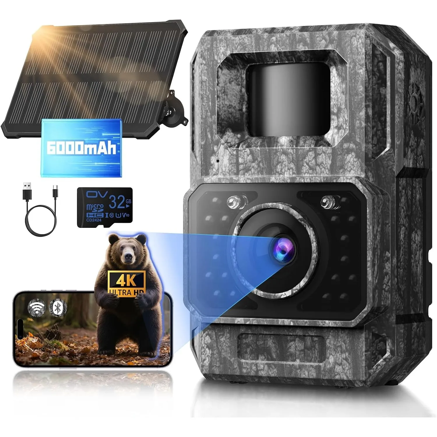 MAXDONE Solar Wildkamera 4K 64MP mit Handyübertragung App Nachtsicht
