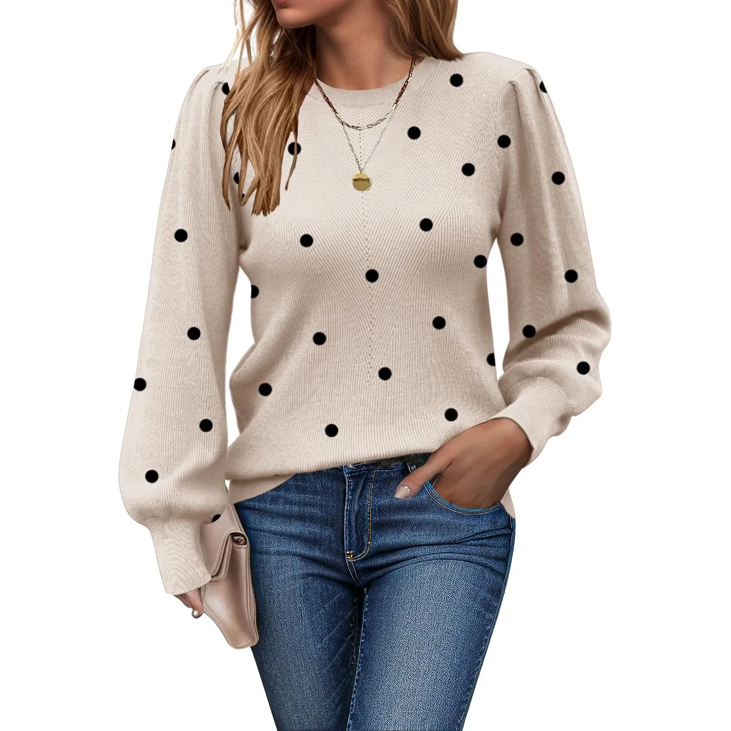 Pullover Damen Rundhals Strickpullover Winter Elegant Pulli Herbst Oberteil