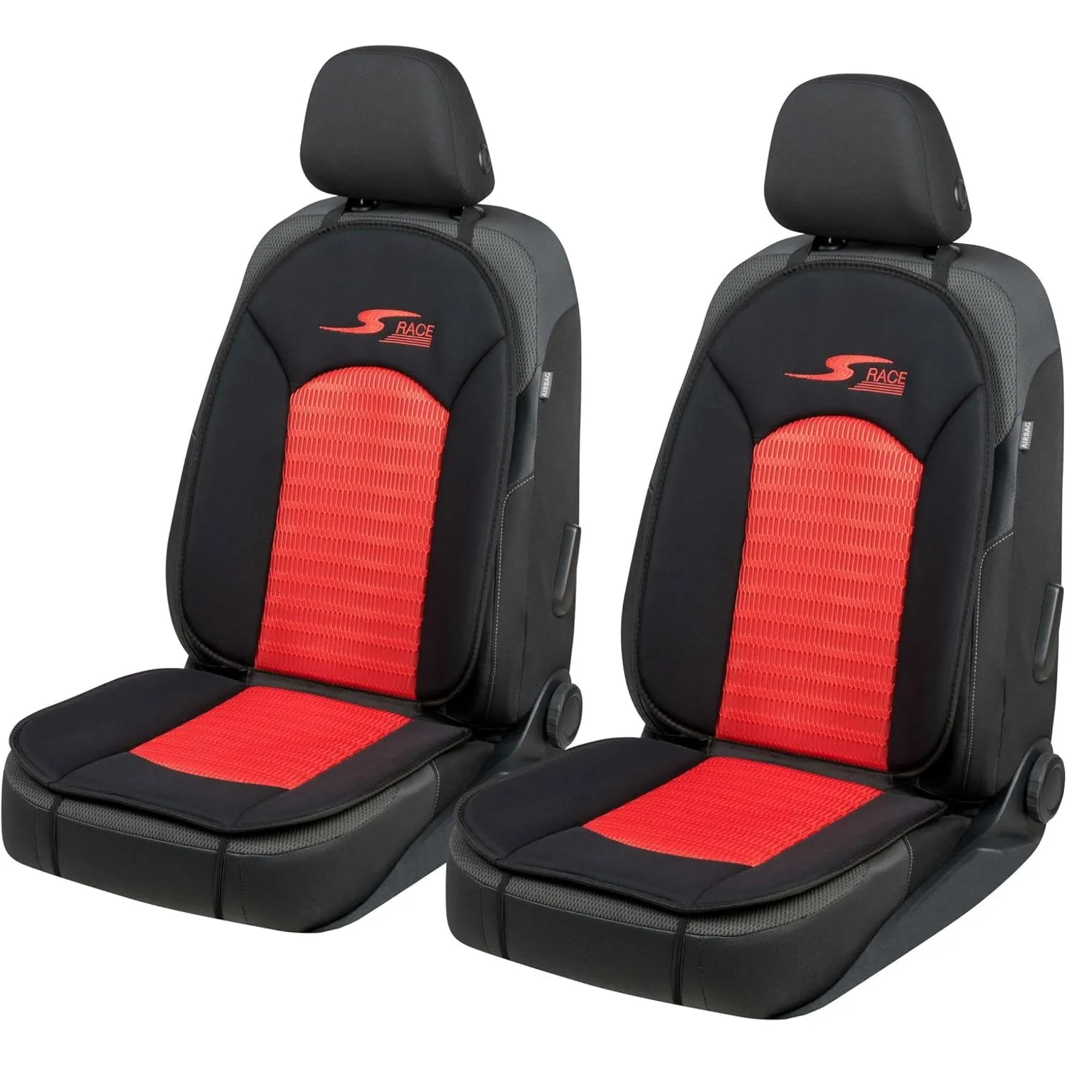 Walser Car Comfort S-Race Universal Auto Sitzpolster für Vordersitze, Rot/Schwarz, 2 Stück