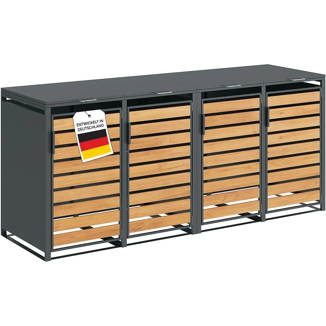 STEELSØN Kestra Mülltonnenbox 4er bis 240L, Anthrazit, Holzoptik, Stahl