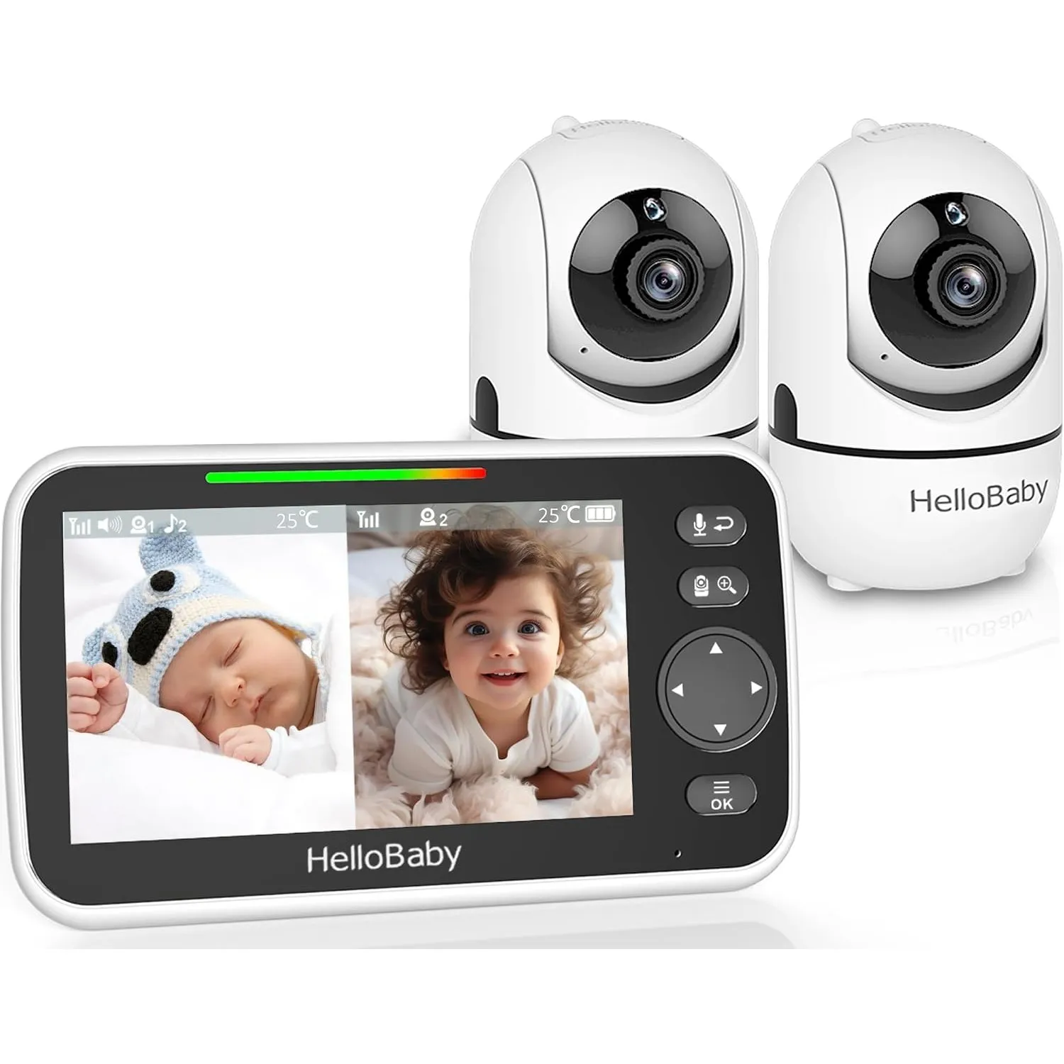 HelloBaby Babyphone mit 2 Kameras, Kein WLAN, 5" Split-Screen, HB6550-2