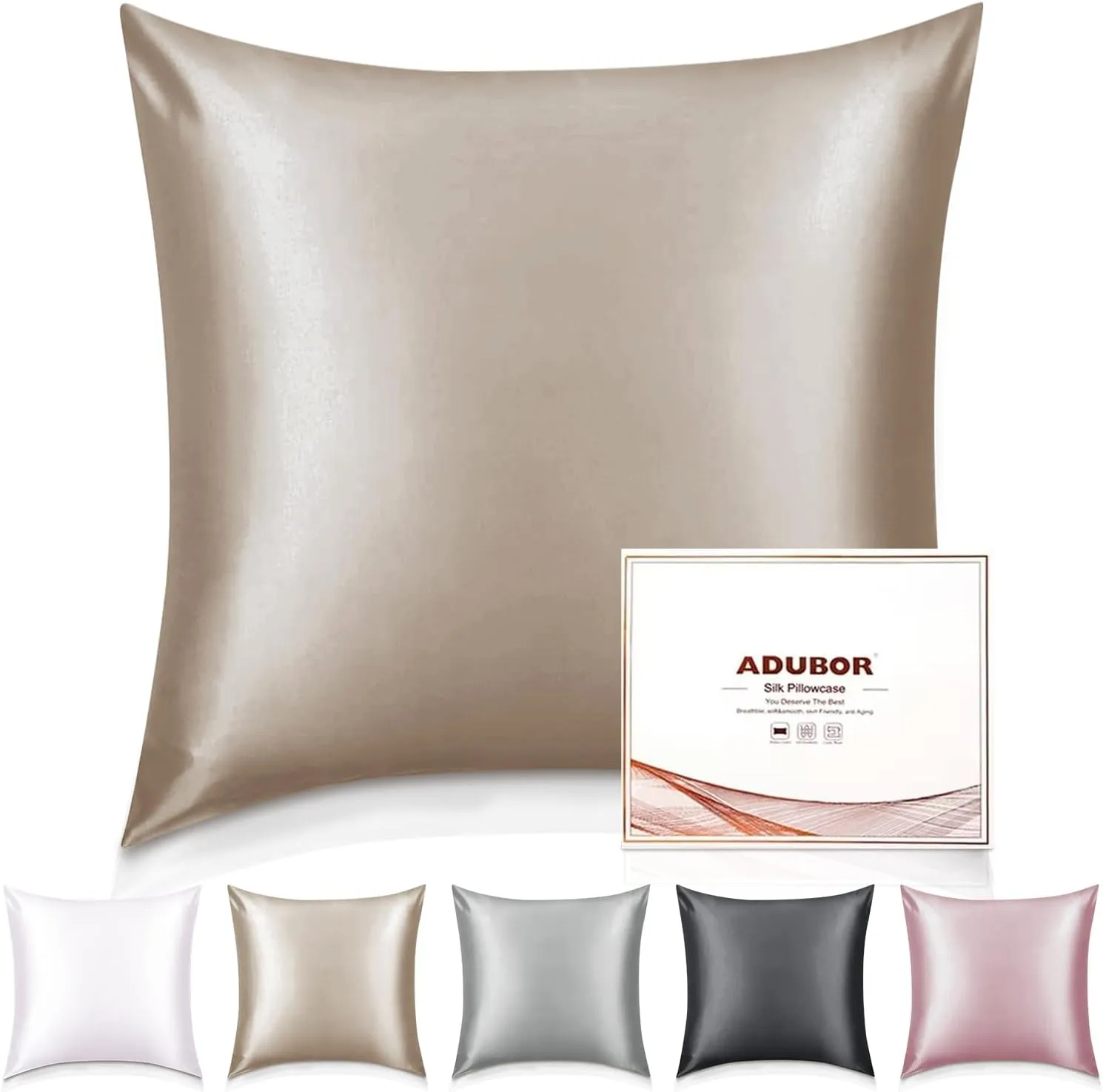 Adubor 100% Seidenkissenbezug 80x80cm für Haar und Haut, mit verstecktem Reißverschluss, beide Seiten, 23 Momme Seide, …